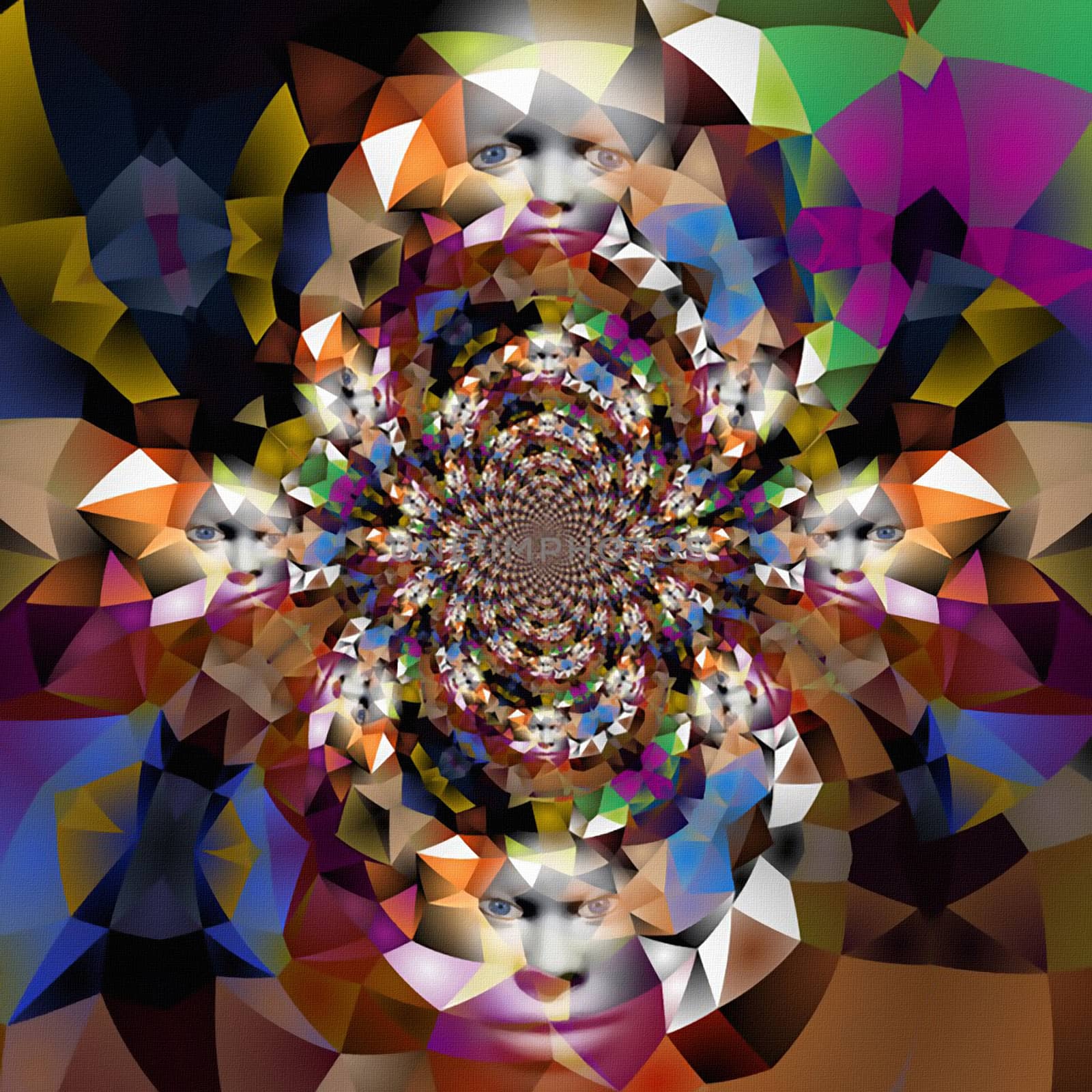 Abstract faces. Fractal with geometric figures