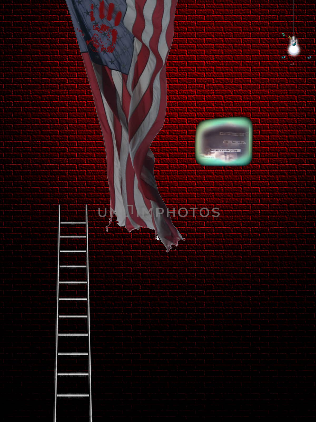 USA flag and ladder. 3D rendering