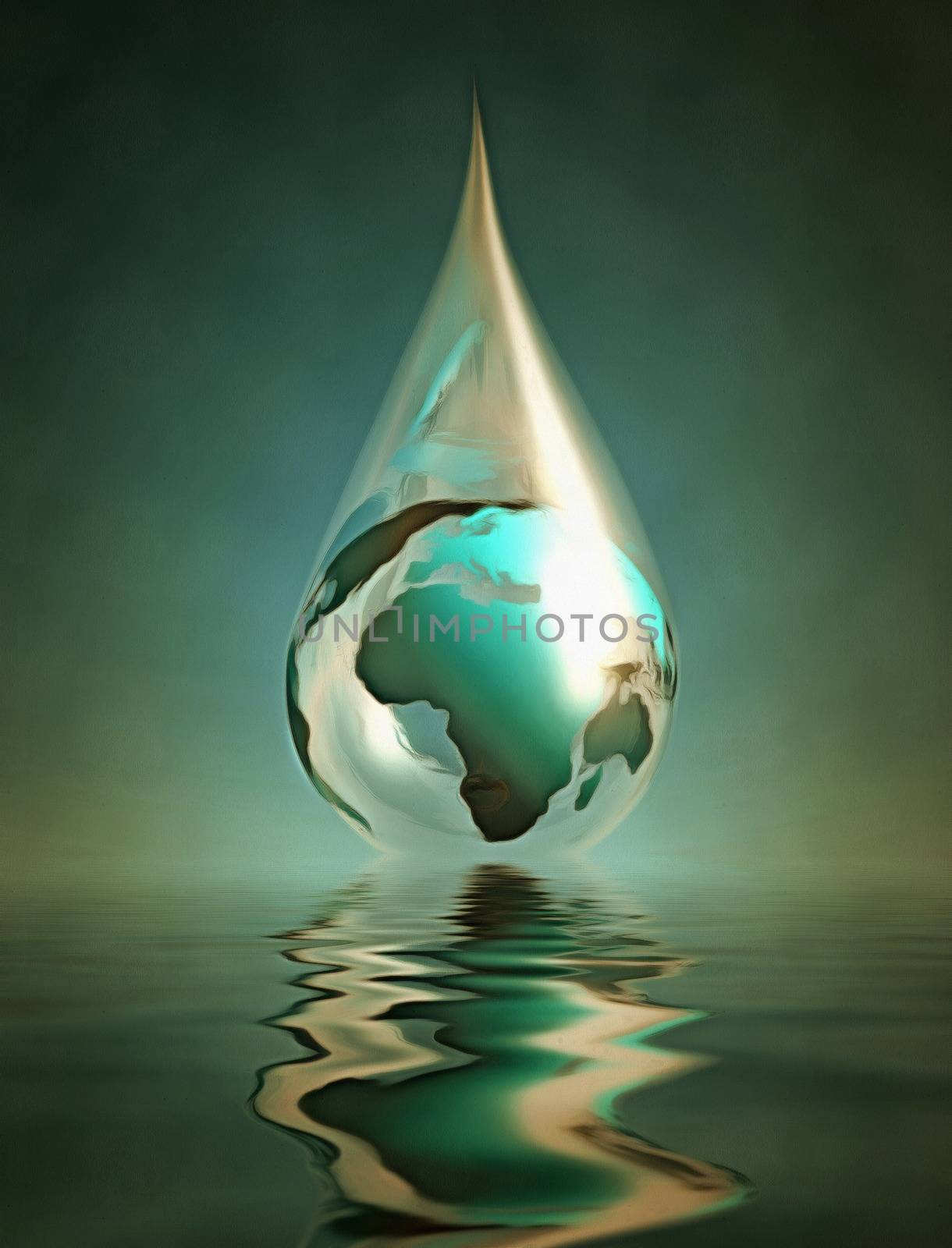 Water drop with earth inside.