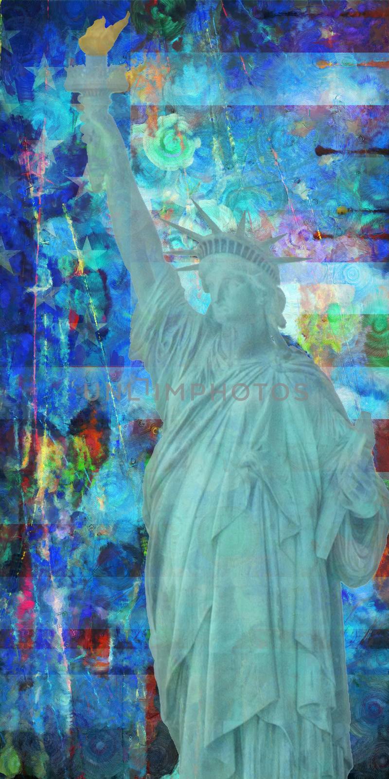 Modern digital painting. Liberty statue. 3D rendering