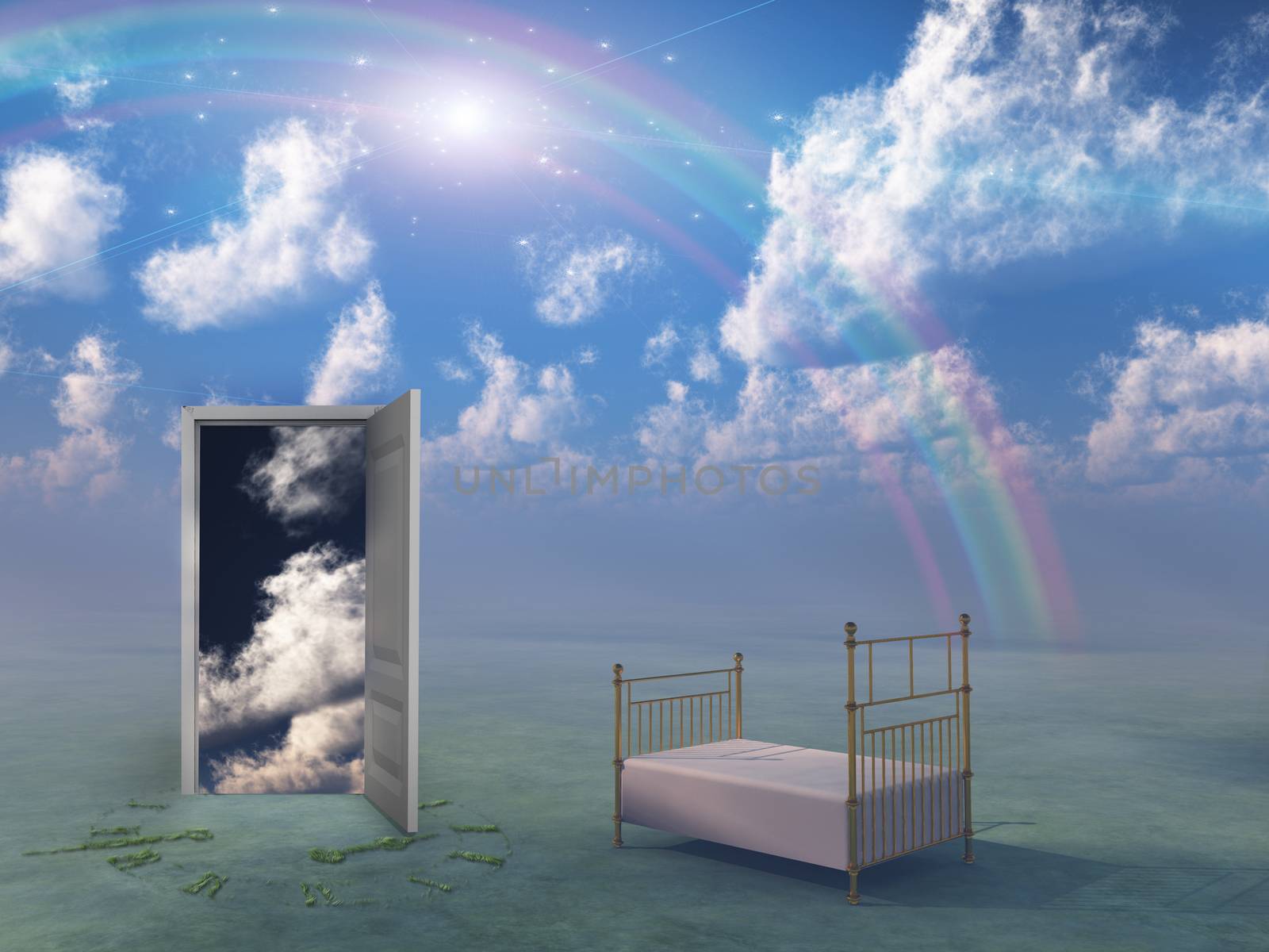Dream like landscape with open doorway