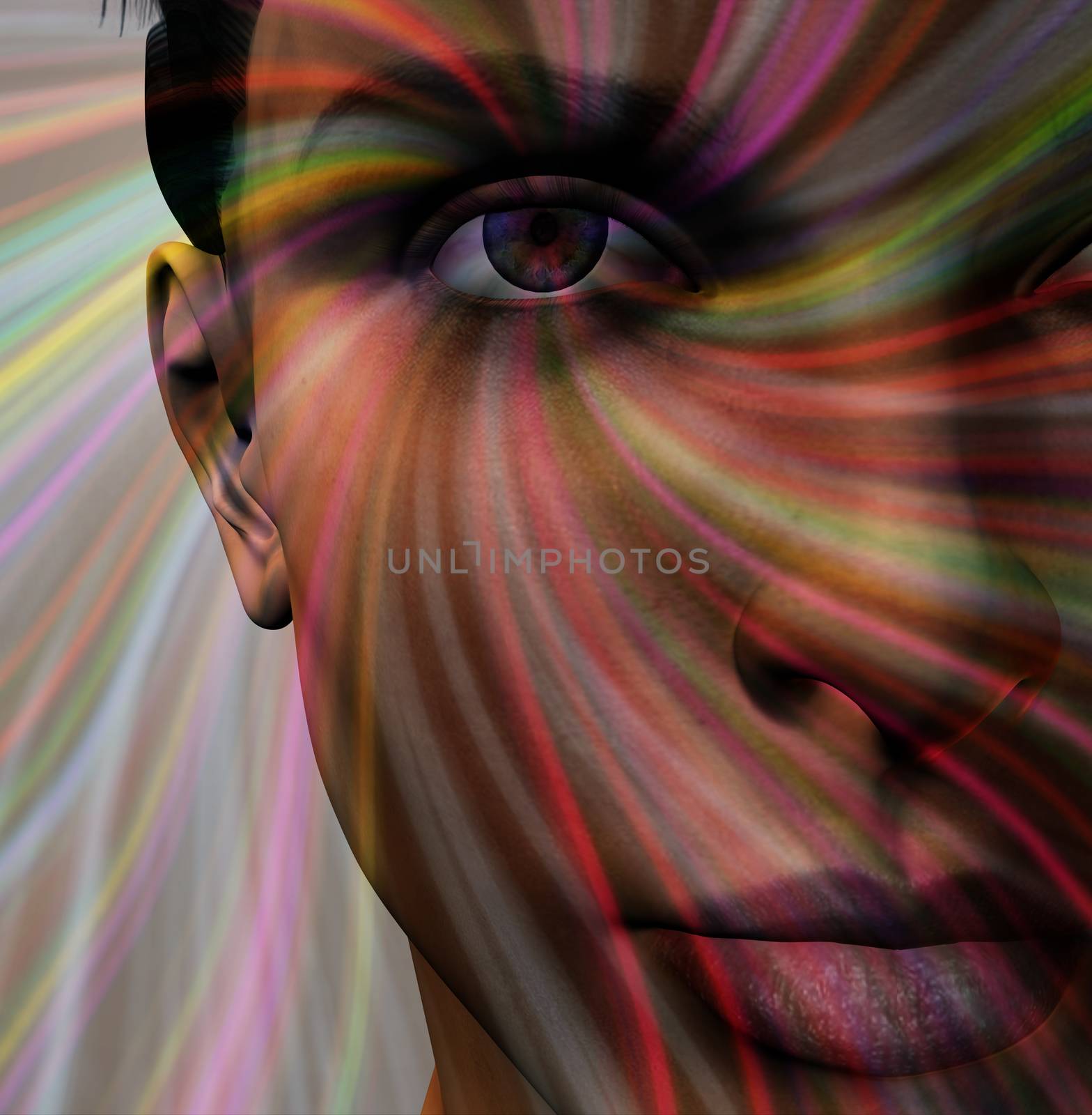 Lady in colors. 3D rendering