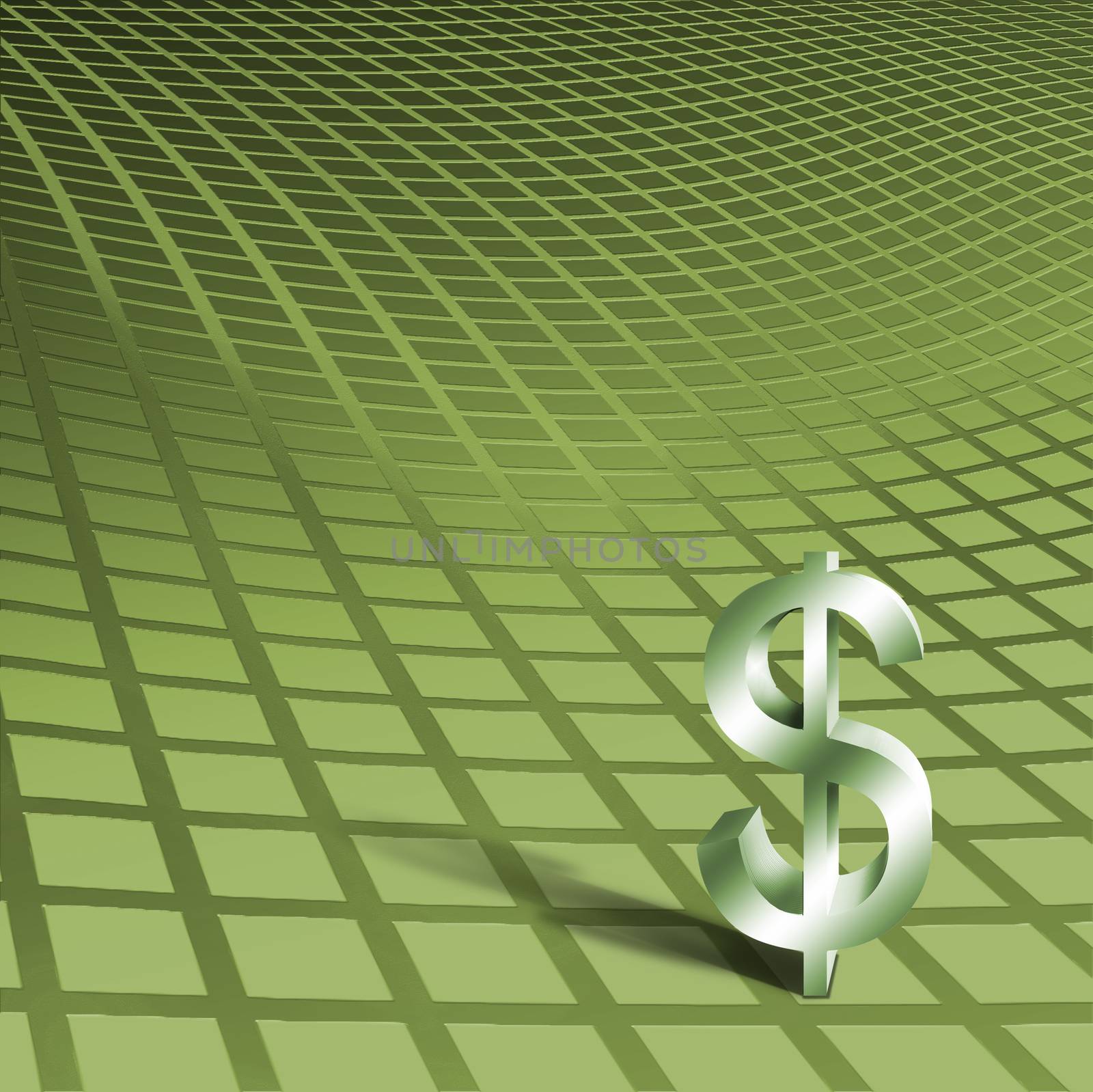 Dollar sign on mesh background. 3D rendering