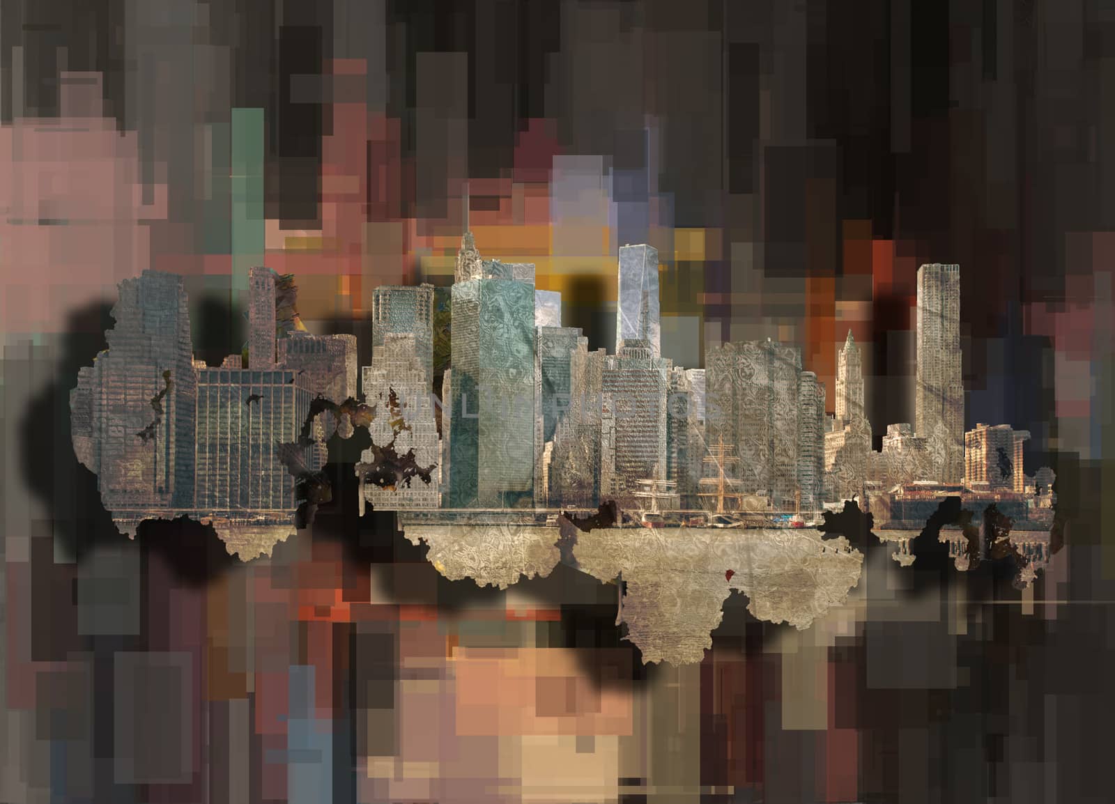 Manhattan view. New York on abstract background. 3D rendering