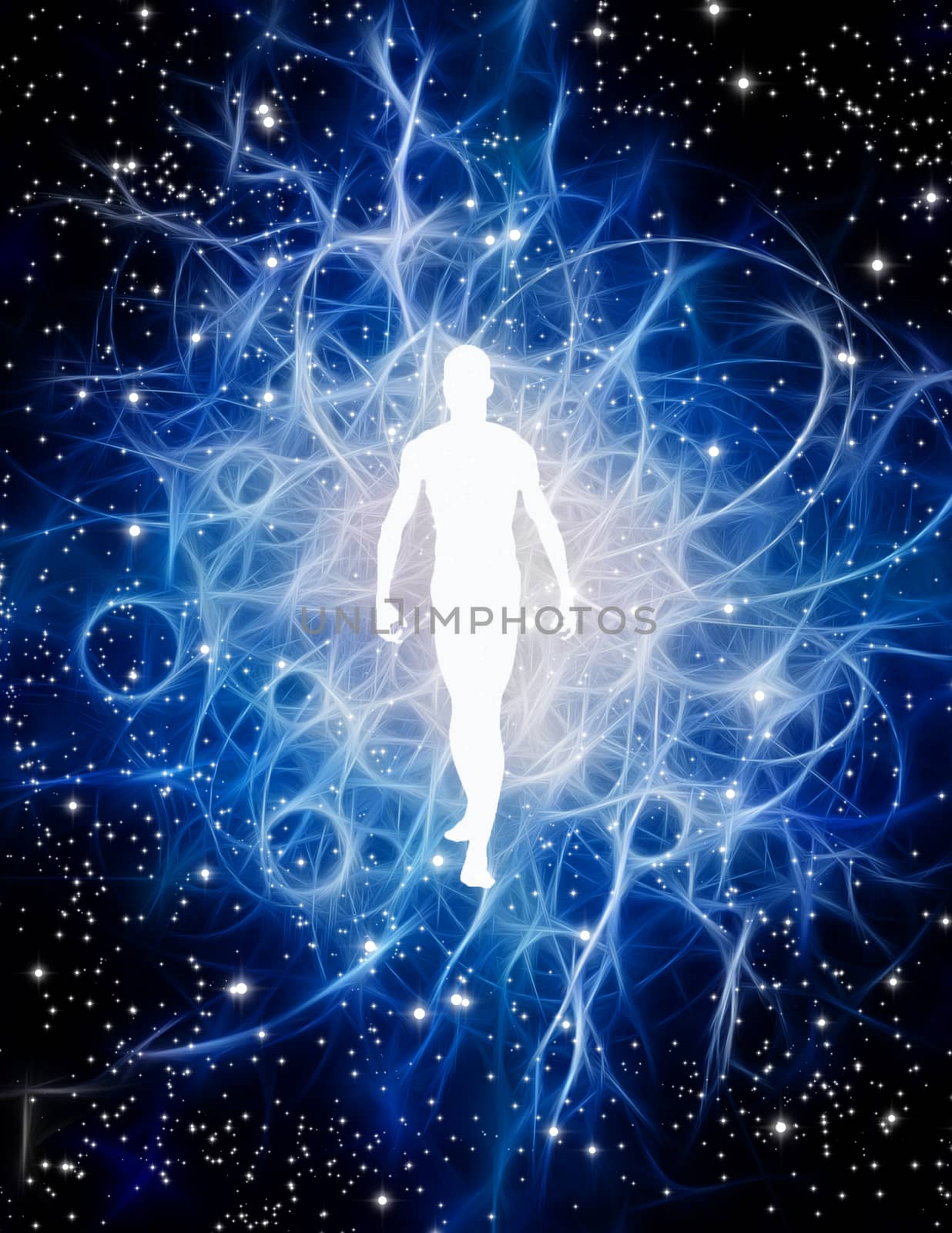 Human Figure Emerges from Light. 3D rendering