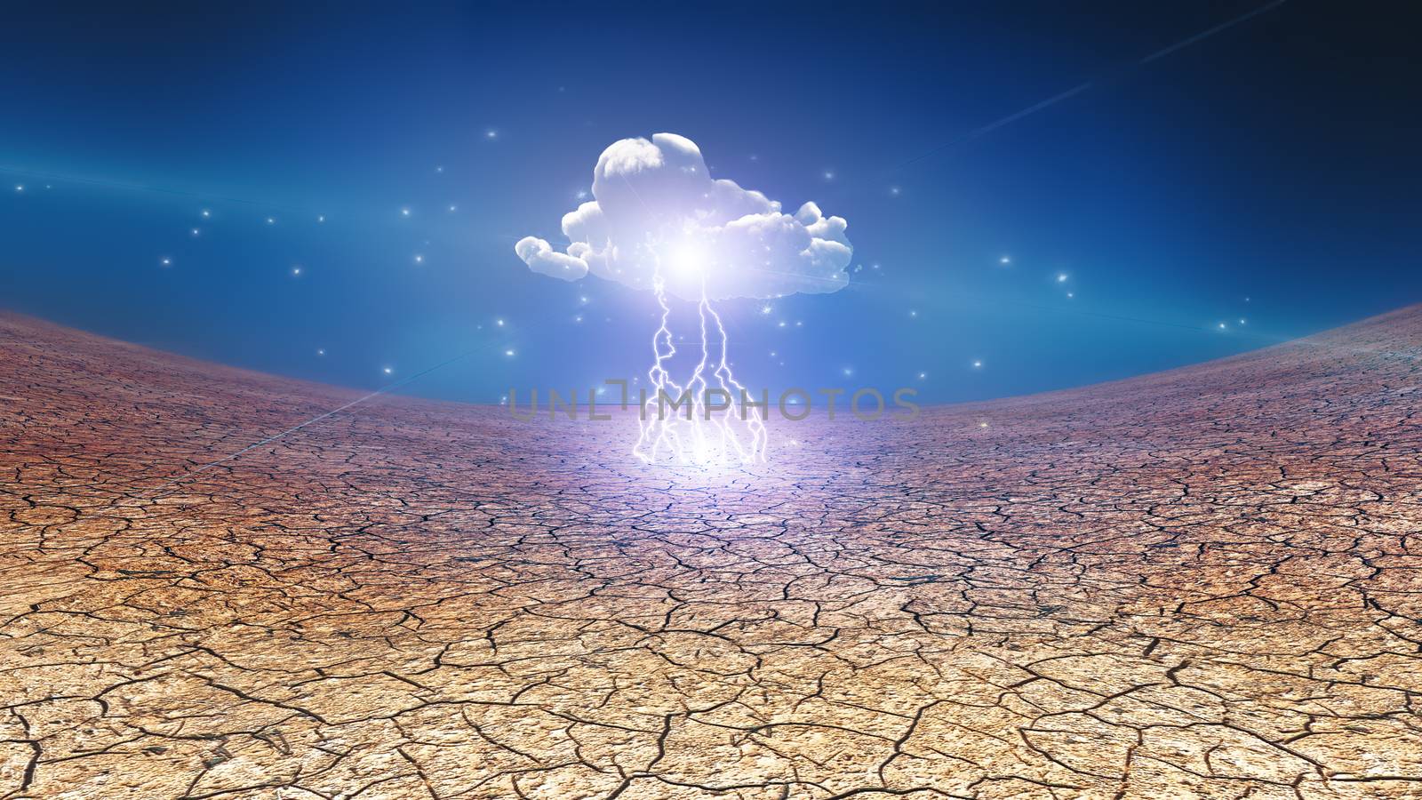 Dry cracked earth with single cloud
