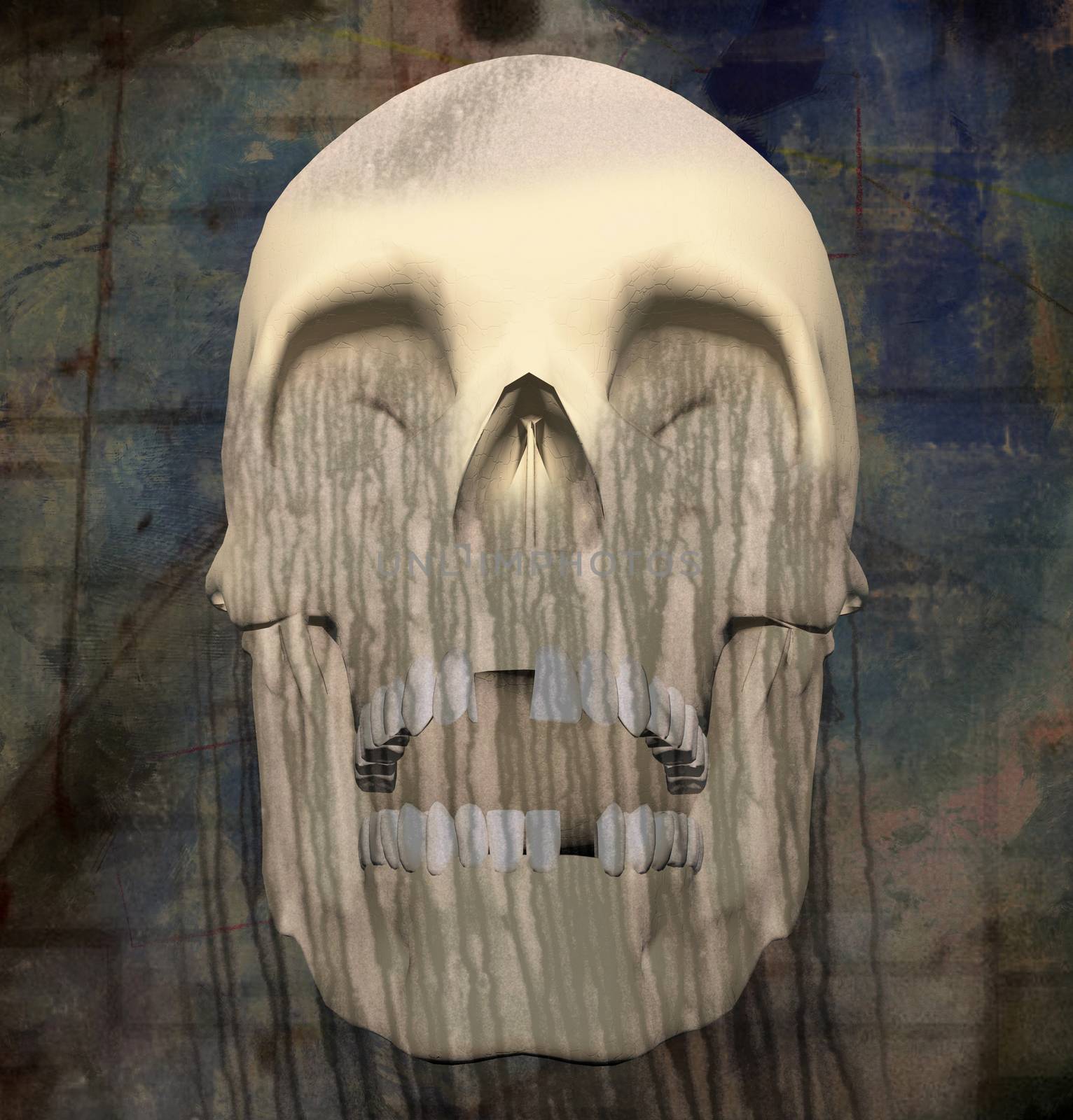 Skull with broken teeth. 3D rendering
