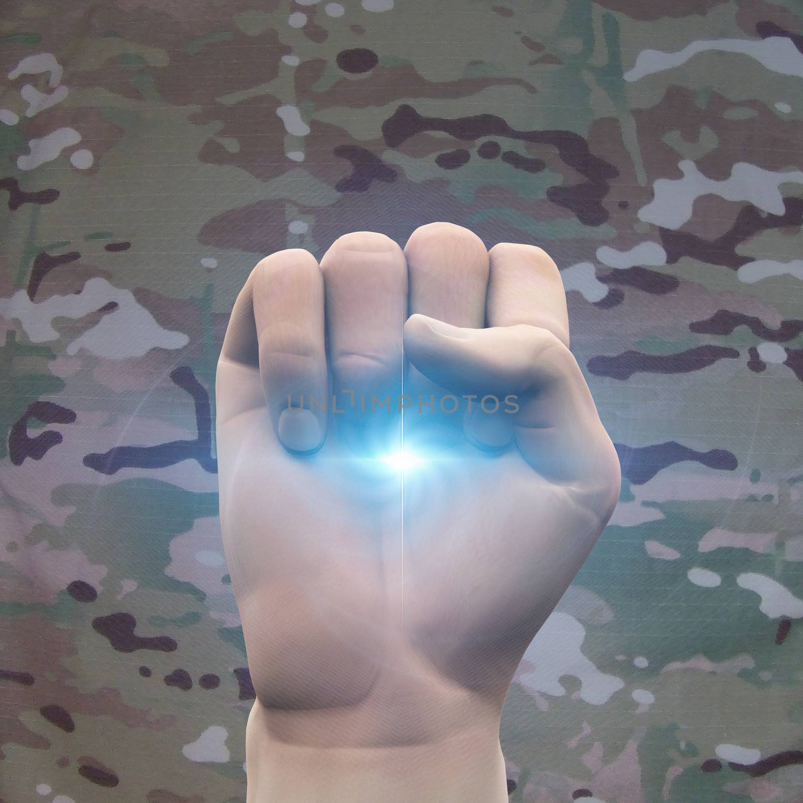 Fist with Camo background. 3D rendering