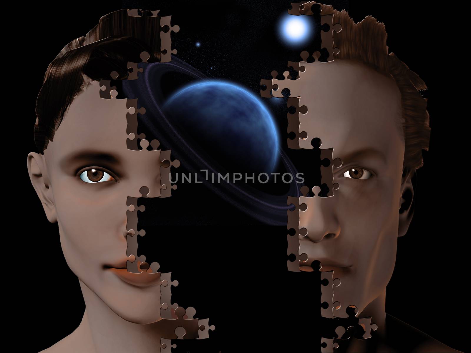 Man and woman puzzle. 3D rendering