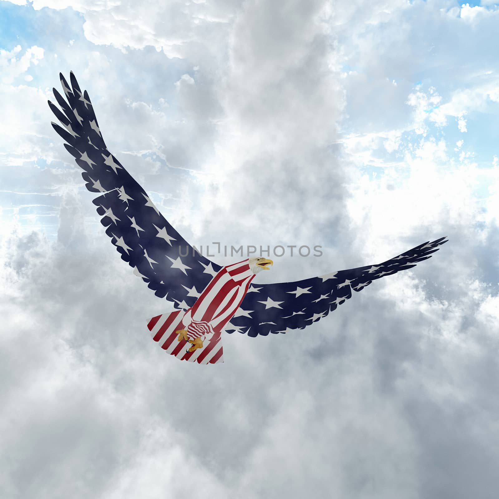 Eagle in US national colors. 3D rendering