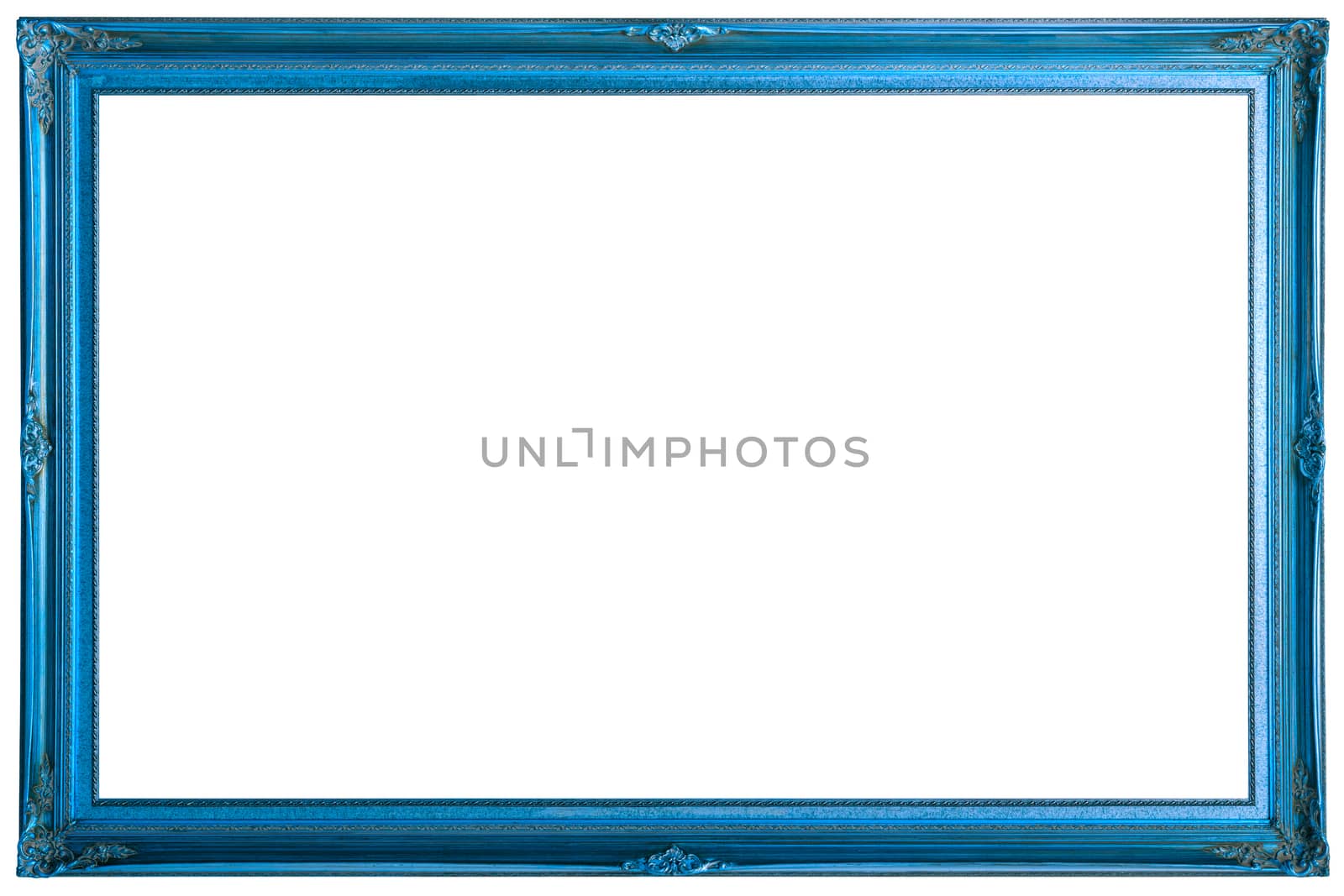 vintage blue wooden painting frame mockup isolated on white background.
