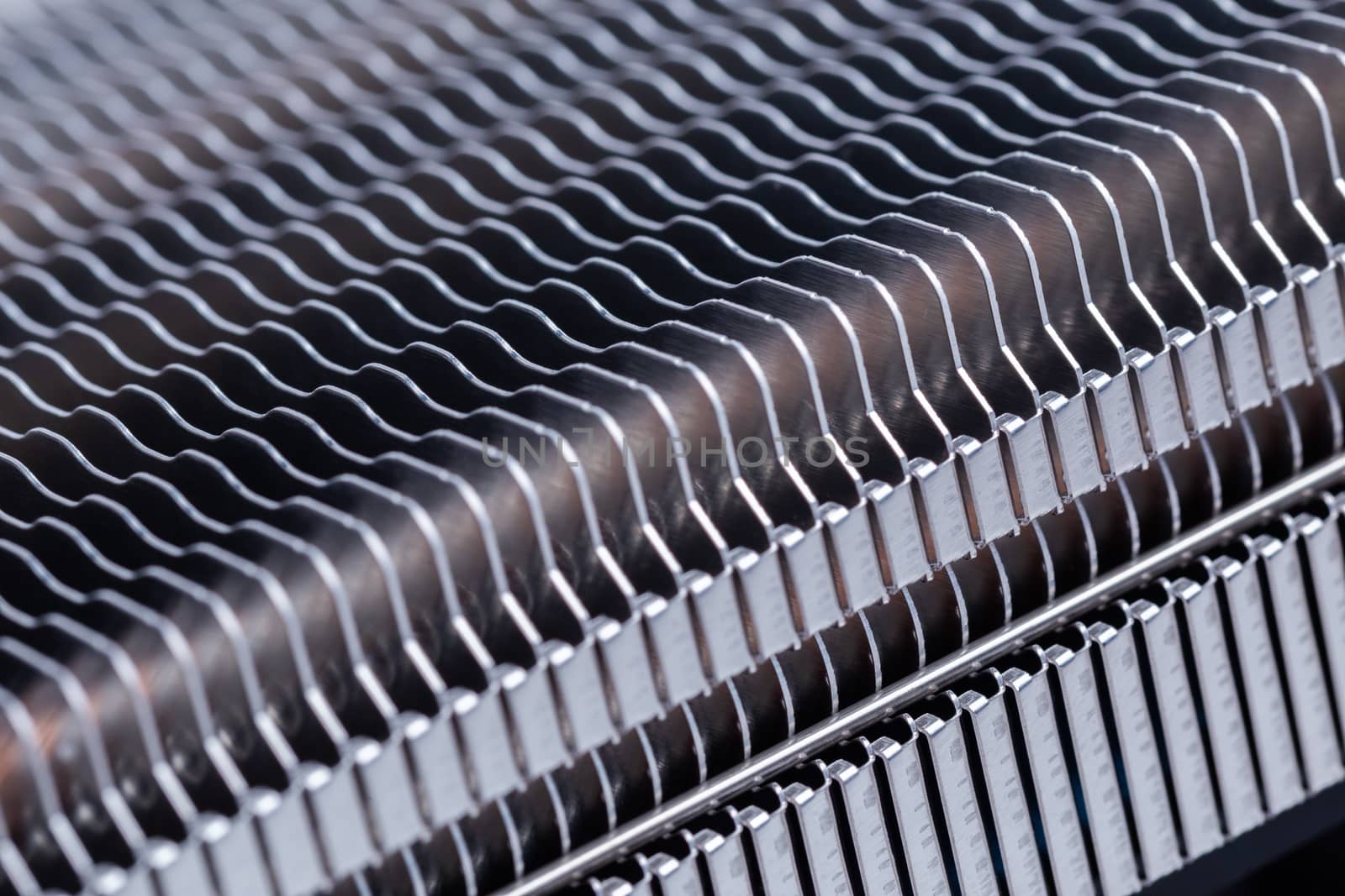 large desktop pc tower type heat radiator unit closeup macro background with selective focus, blur and diagonal composition