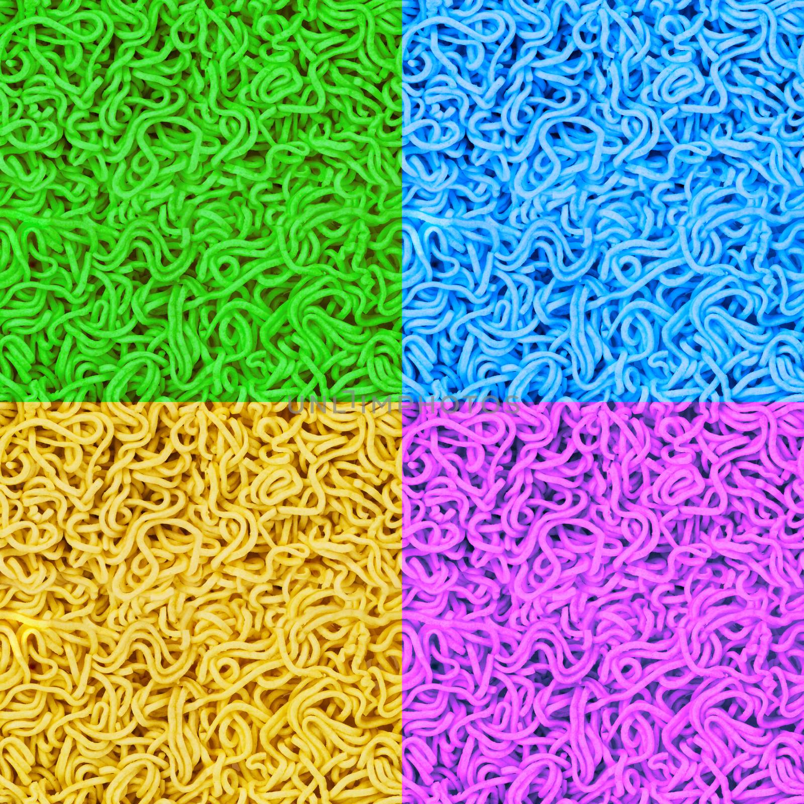 uncooked instant noodles seamless texture set in different colors.