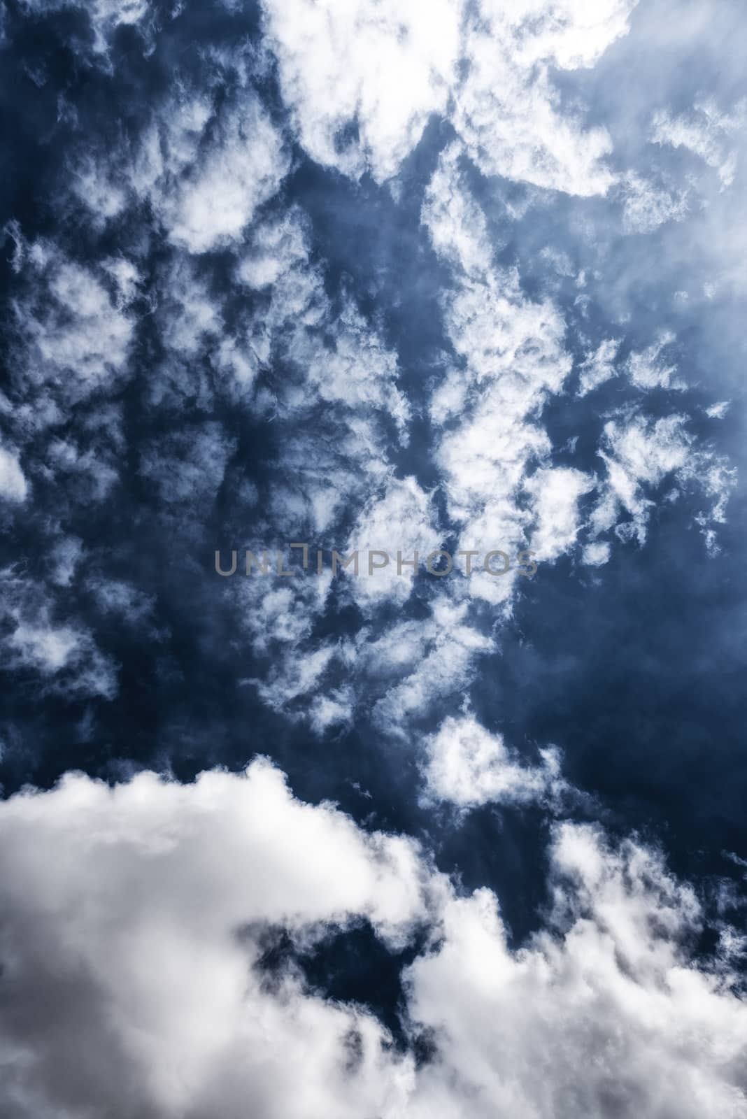 Beautiful sky with blue fluffy clouds outdoors