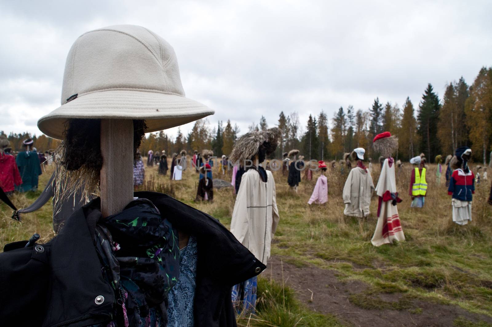 Art in a field in the region of Kainuu, Finland