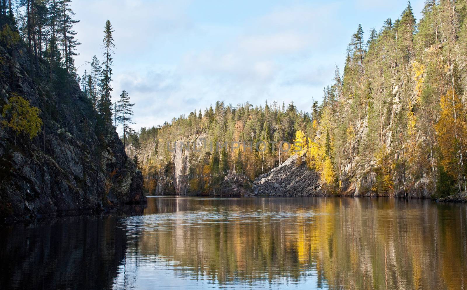 River in a small canyon in a national park in East-Finland