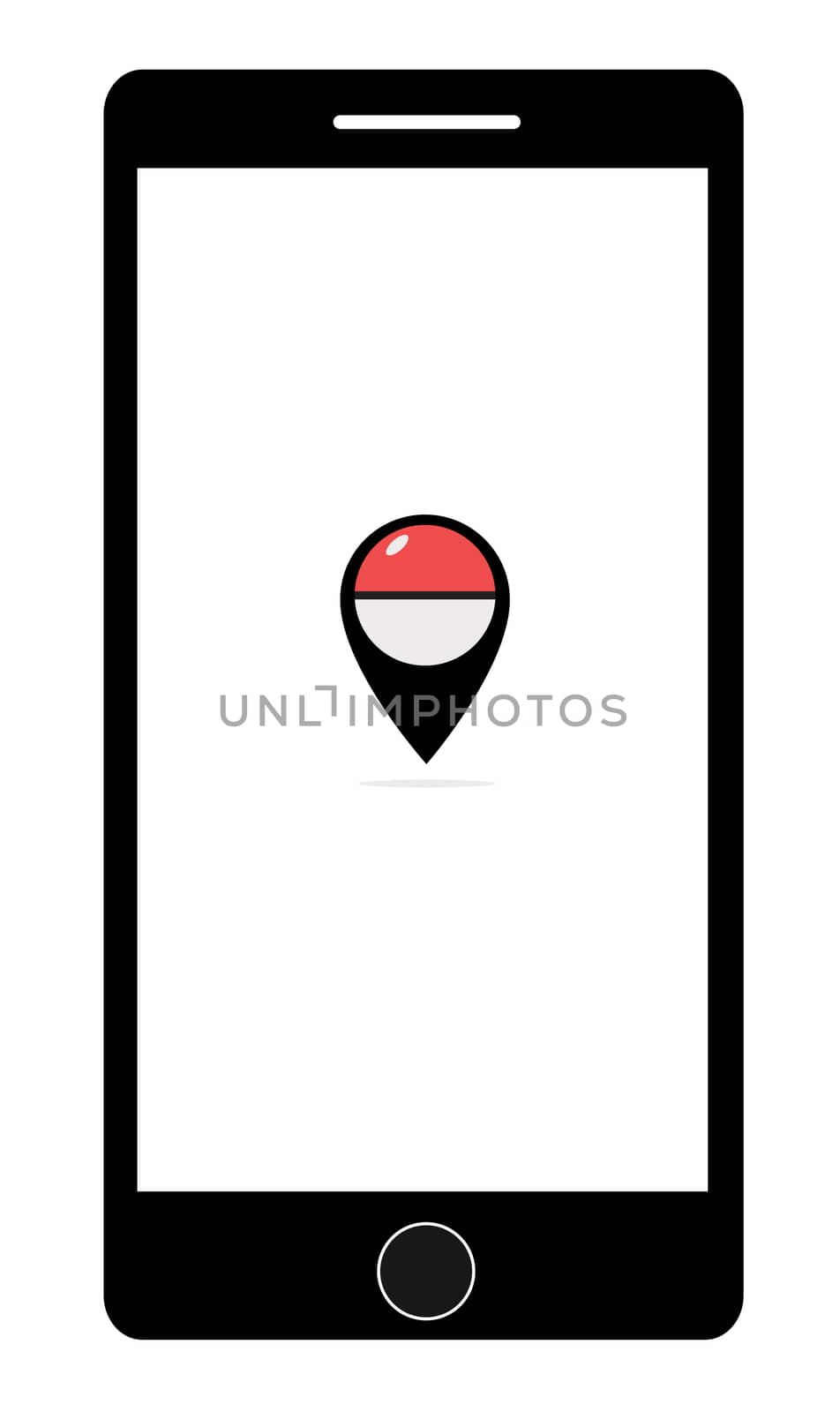 pin poke ball on smartphone on white background, old game, trainer