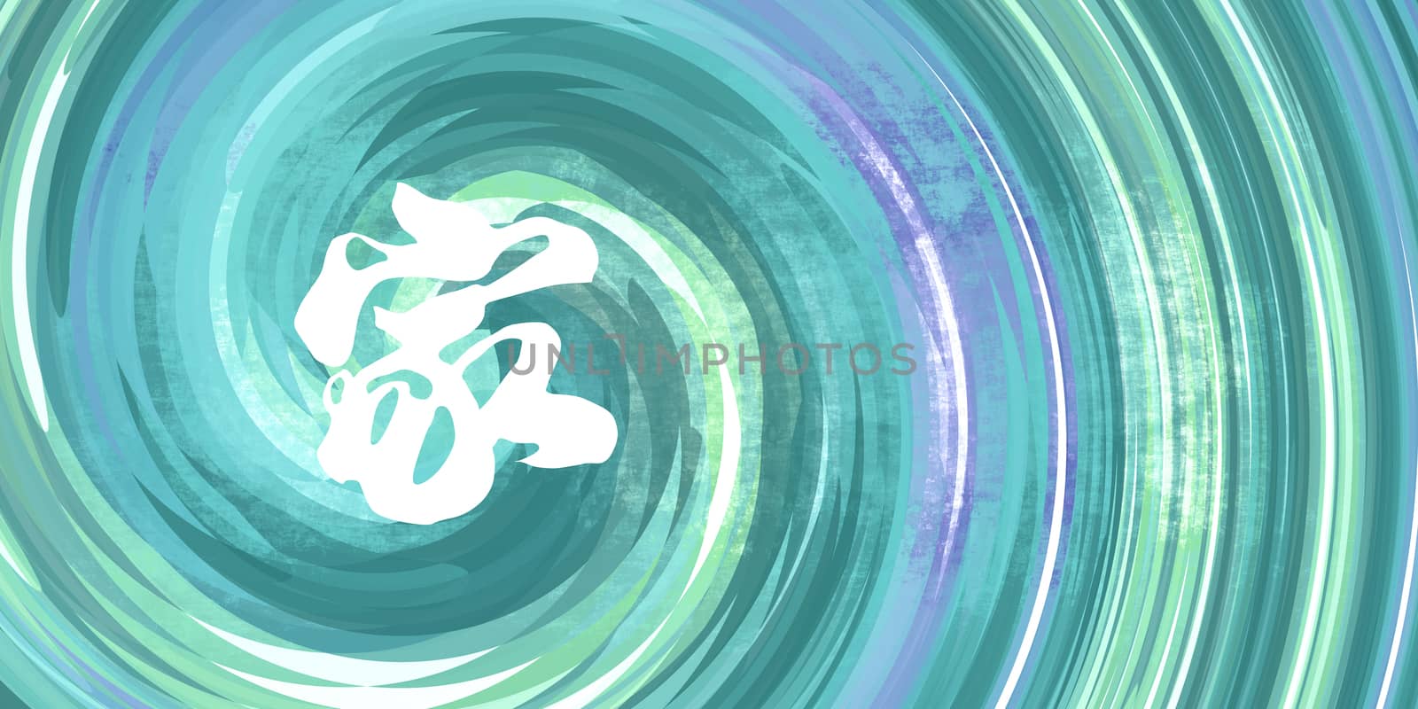 Family Chinese Symbol in Calligraphy on Blue Green Background