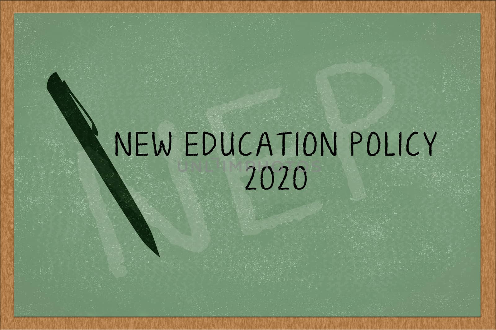 New education Policy 2020 on green chalk board with pen by lakshmiprasad.maski@gmai.com