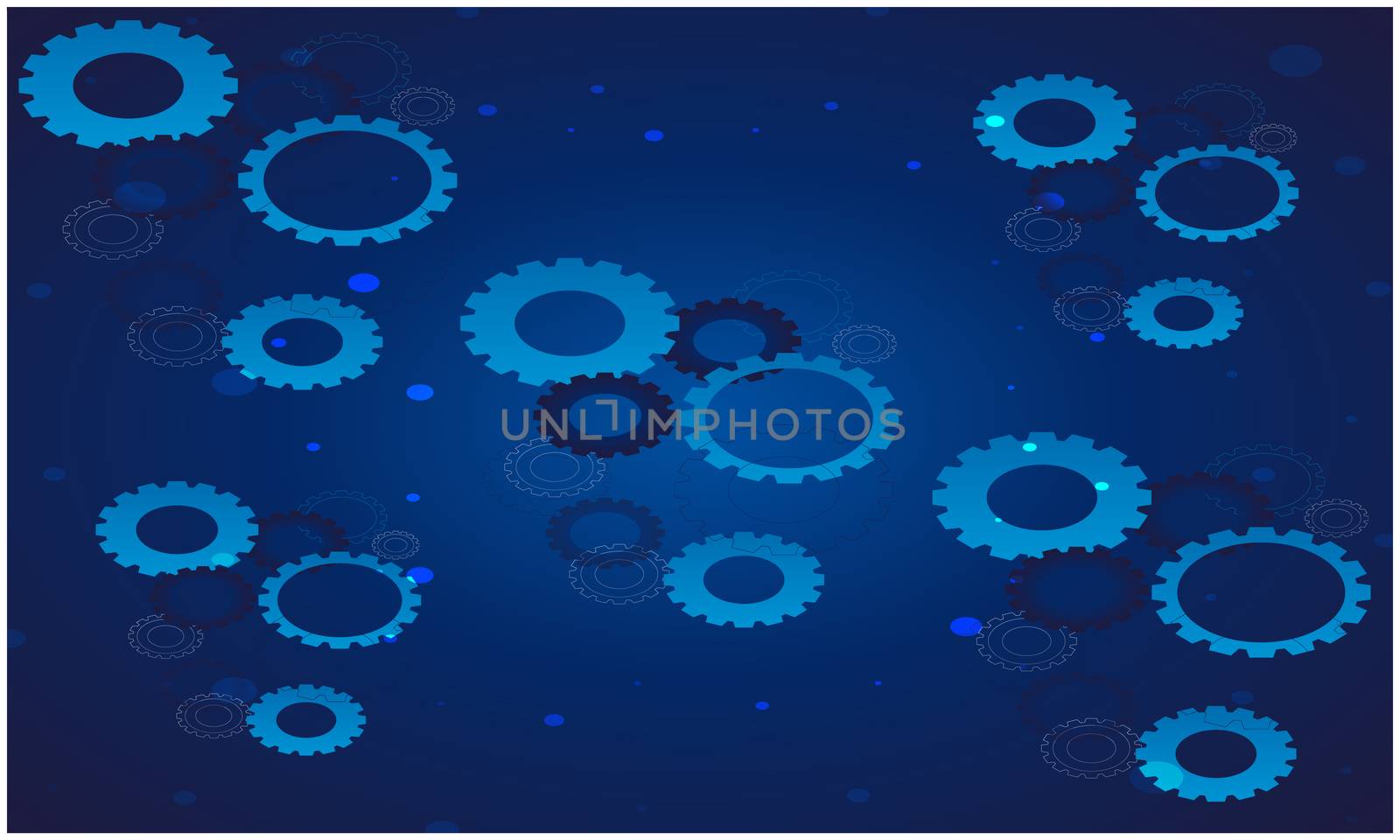 digital textile design of several gears on abstract blue backgrounds
