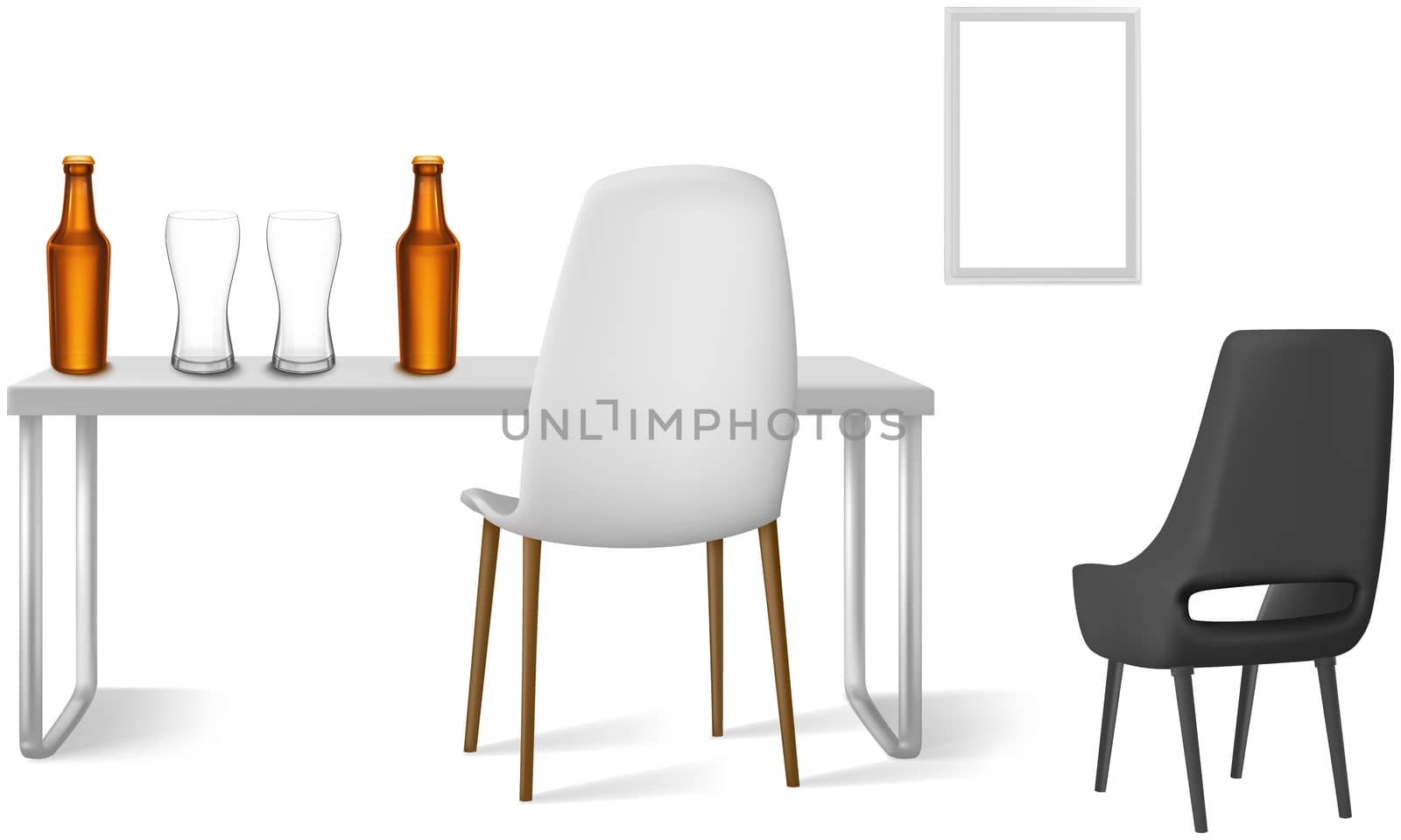 beer glass and bottle on a table with chair beside by aanavcreationsplus