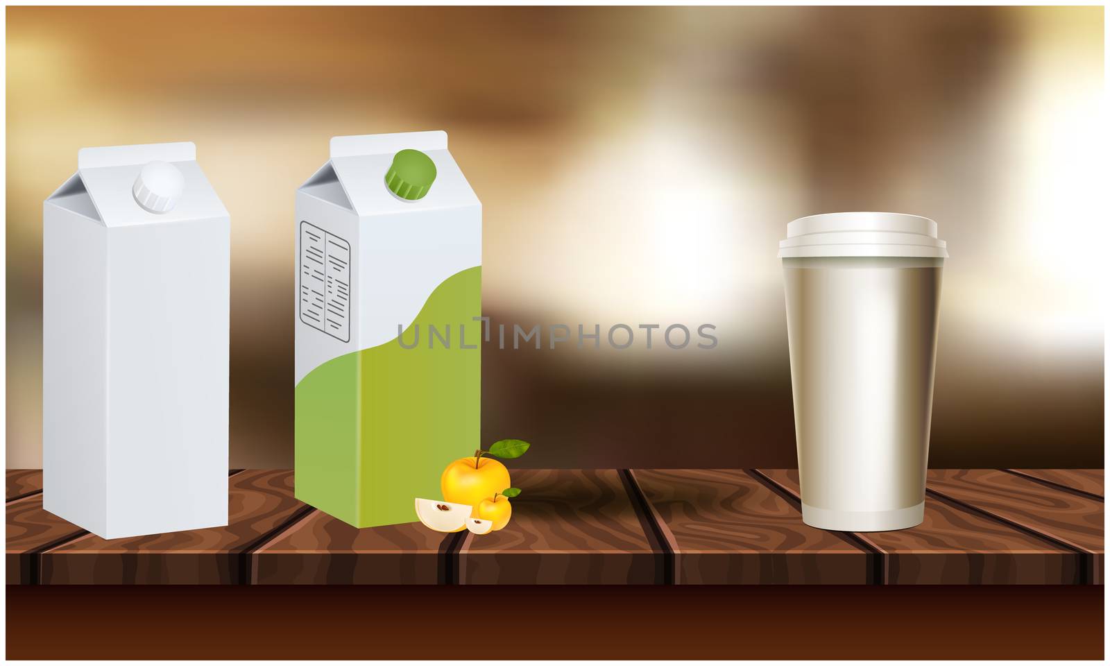 mock up illustration of juices and glass placed on table