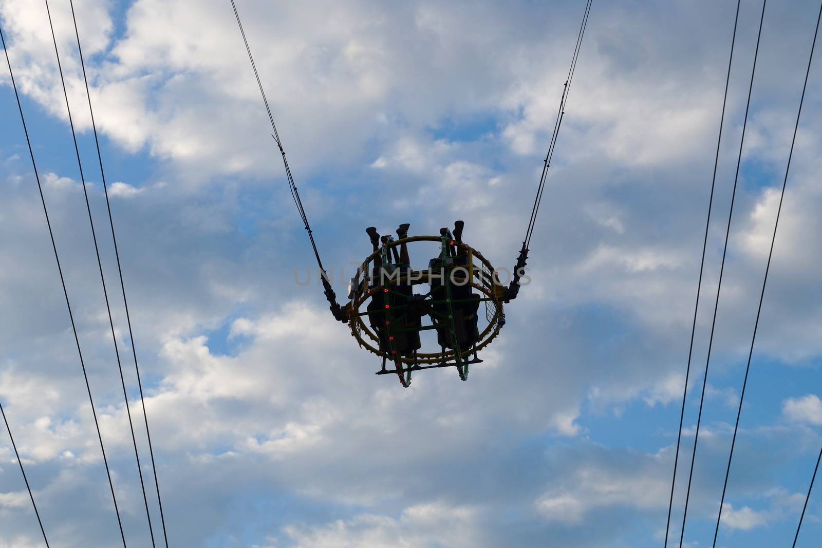 two people on the bungee ride bottom view.