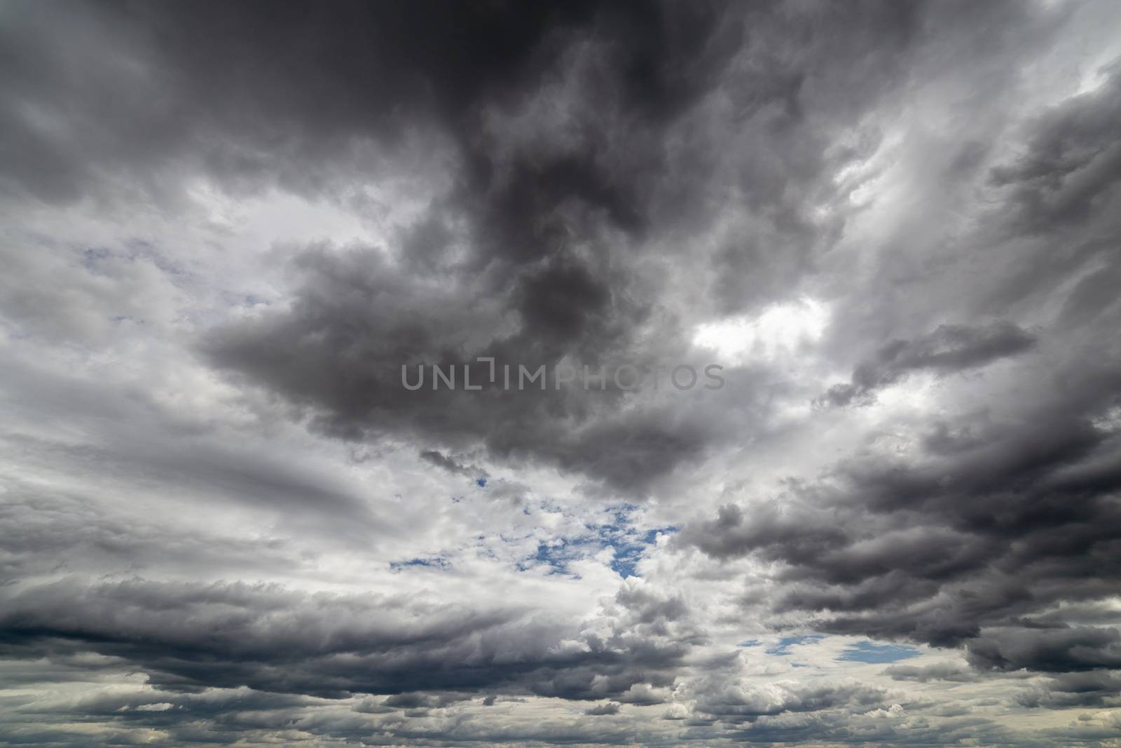 wide angle cloudscape before rain at july daylight in continental europe.