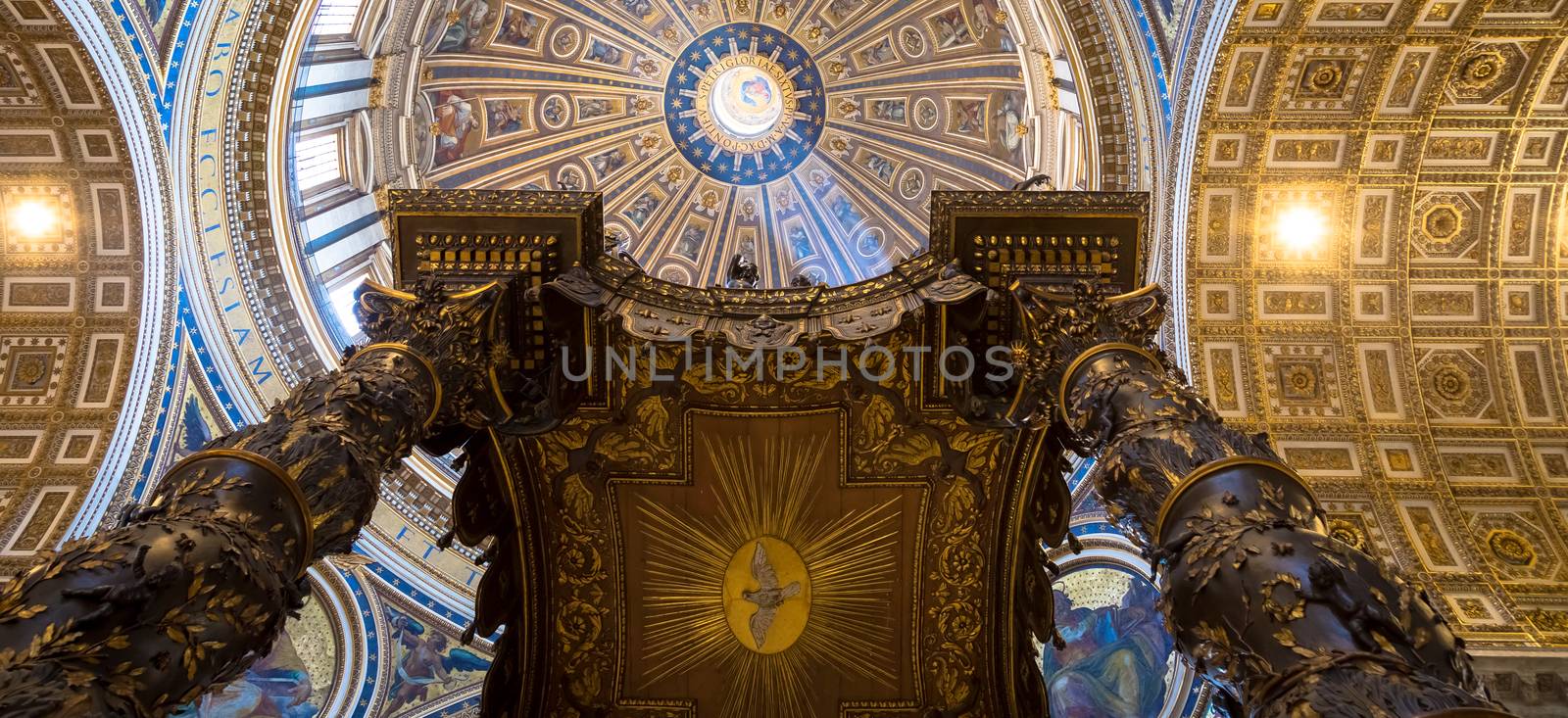 Saint Peter Basilica, Vatican State in Rome: interior with detail of cupola decorations