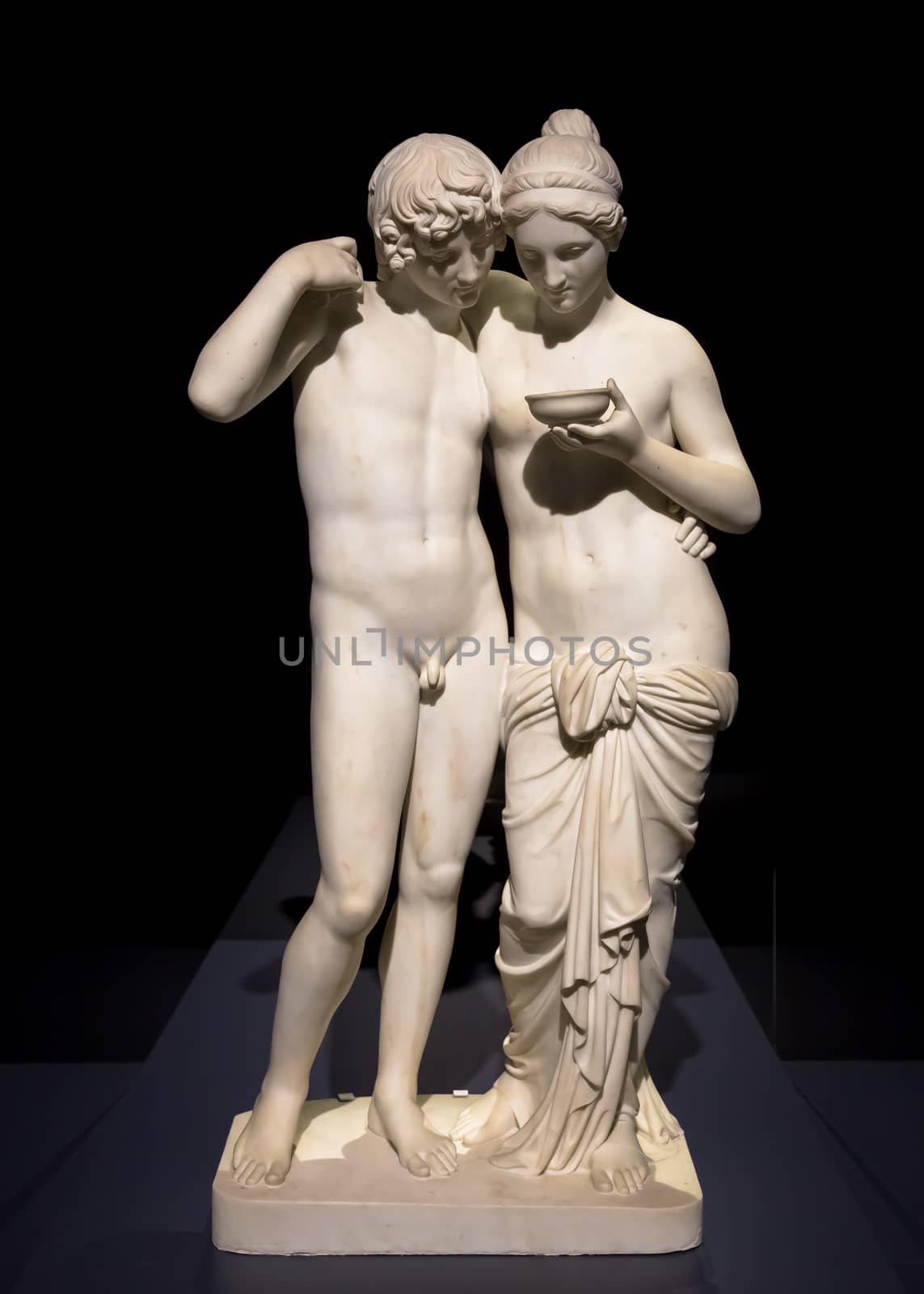 Milan, ITALY - June 2020. Bertel Thorvaldsen's masterpiece Cupid and Psyche (Amore e Psiche, 1861), symbol of eternal love.