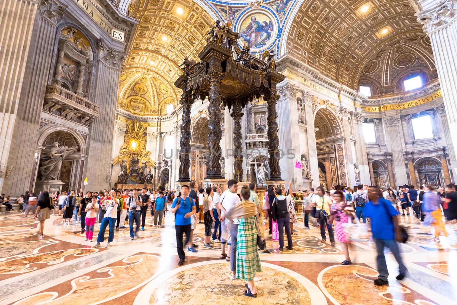 ROME, VATICAN STATE - August 24, 2018: interior of Saint Peter Basilica with mass-tourism arrival