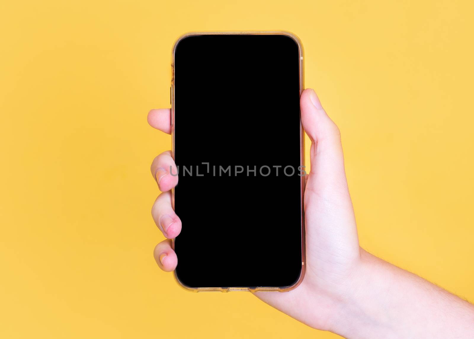 Mockup of hand holding a mobile phone