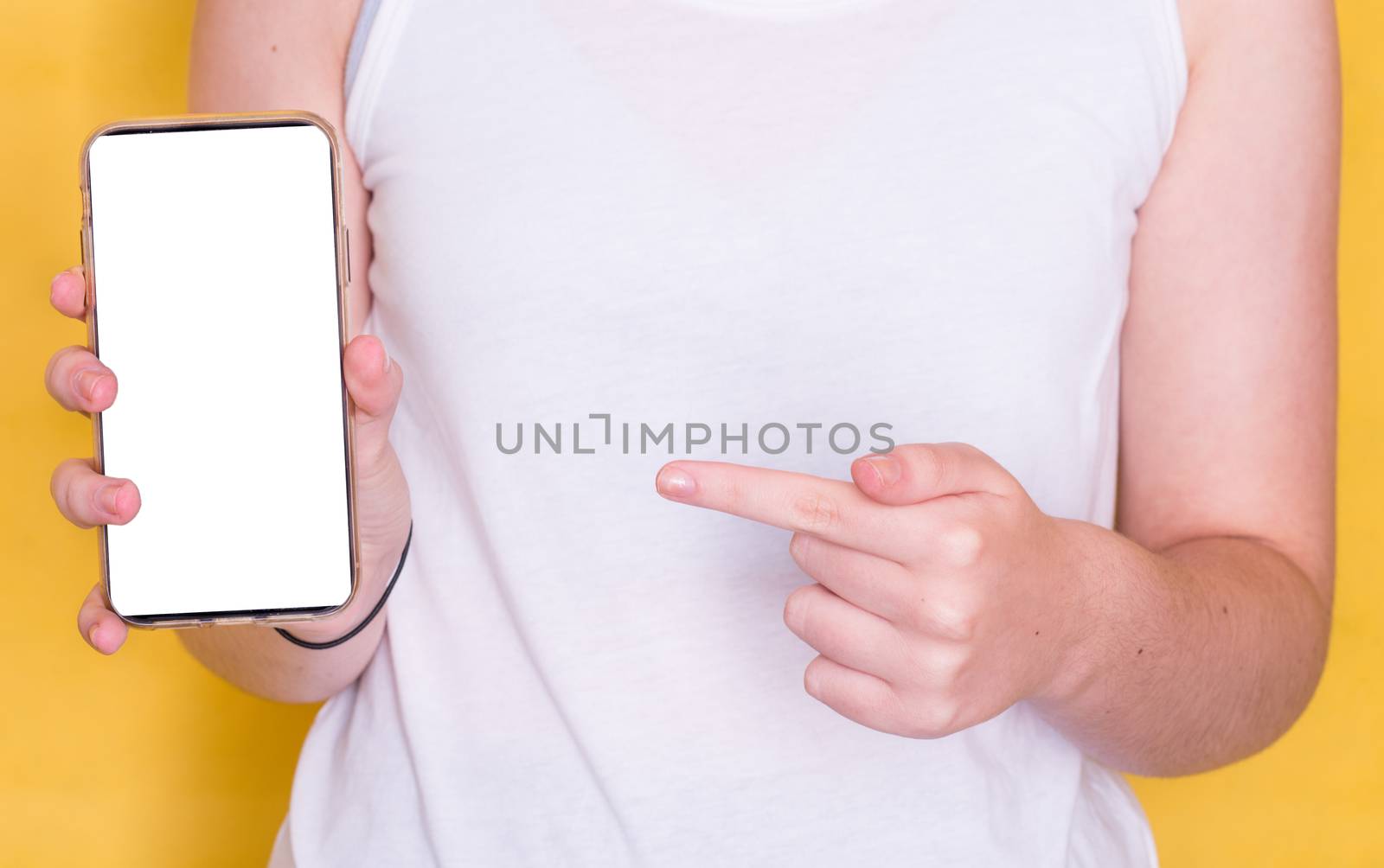 Mockup of a woman holding a mobile phone