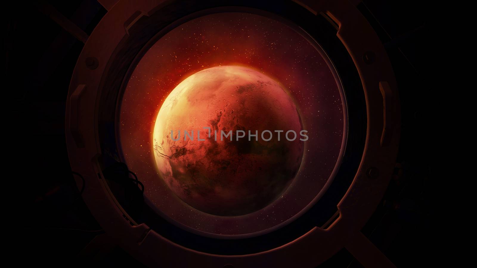 Planet Mars from the round spacecraft porthole. by ConceptCafe