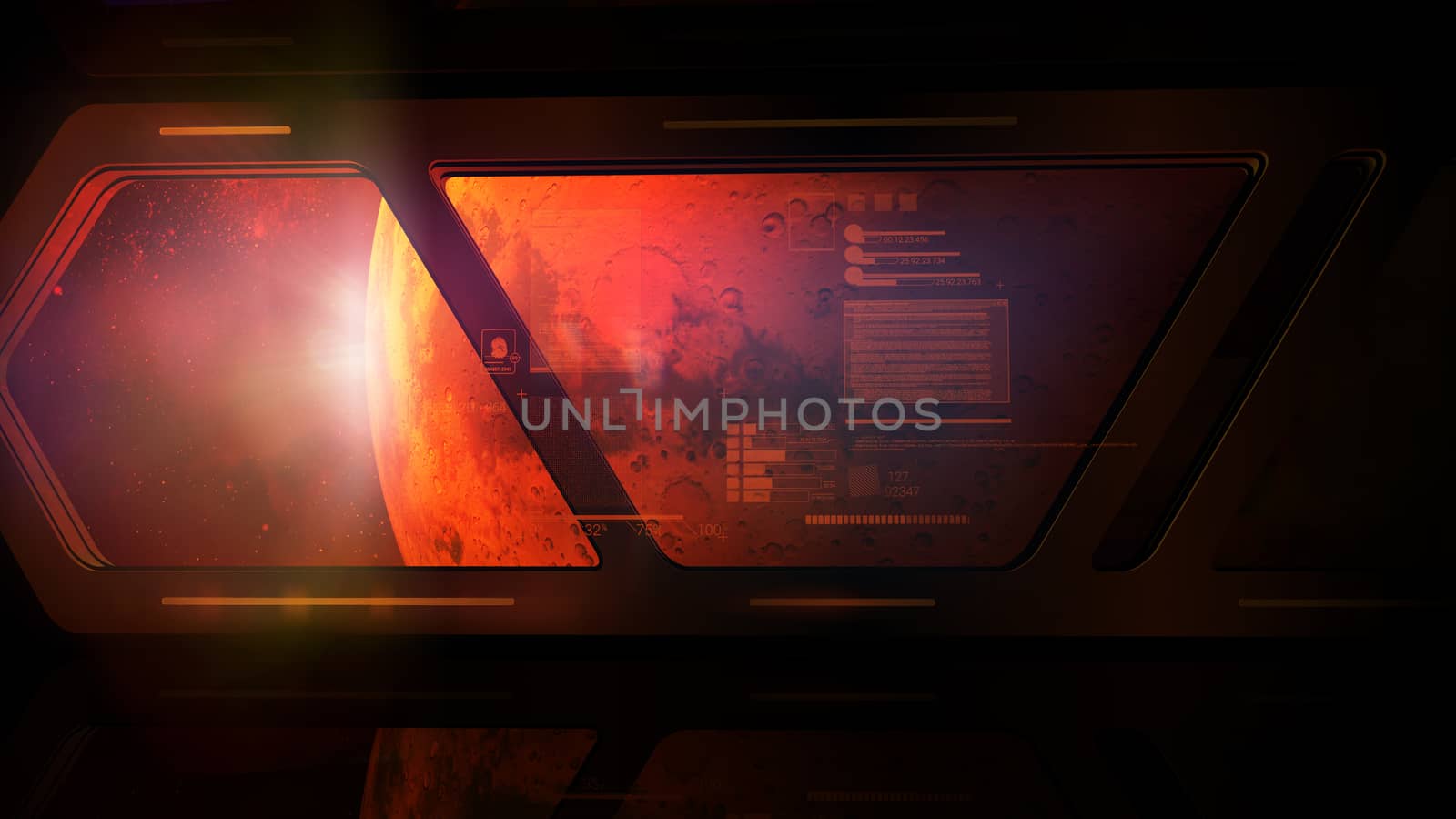 Space station window overlooking Mars and virtual data. by ConceptCafe