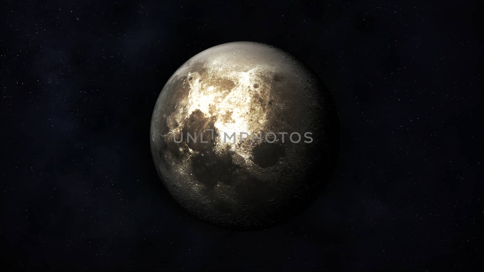 View of the realistic moon against the background of outer space.