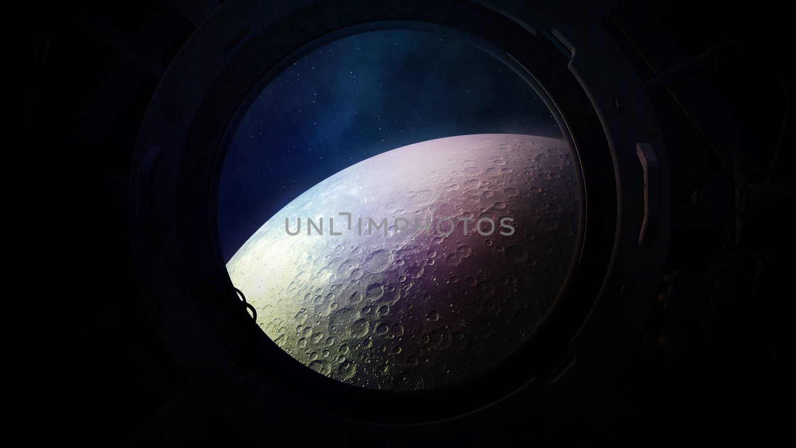 The surface of the moon from the porthole of a spaceship. by ConceptCafe