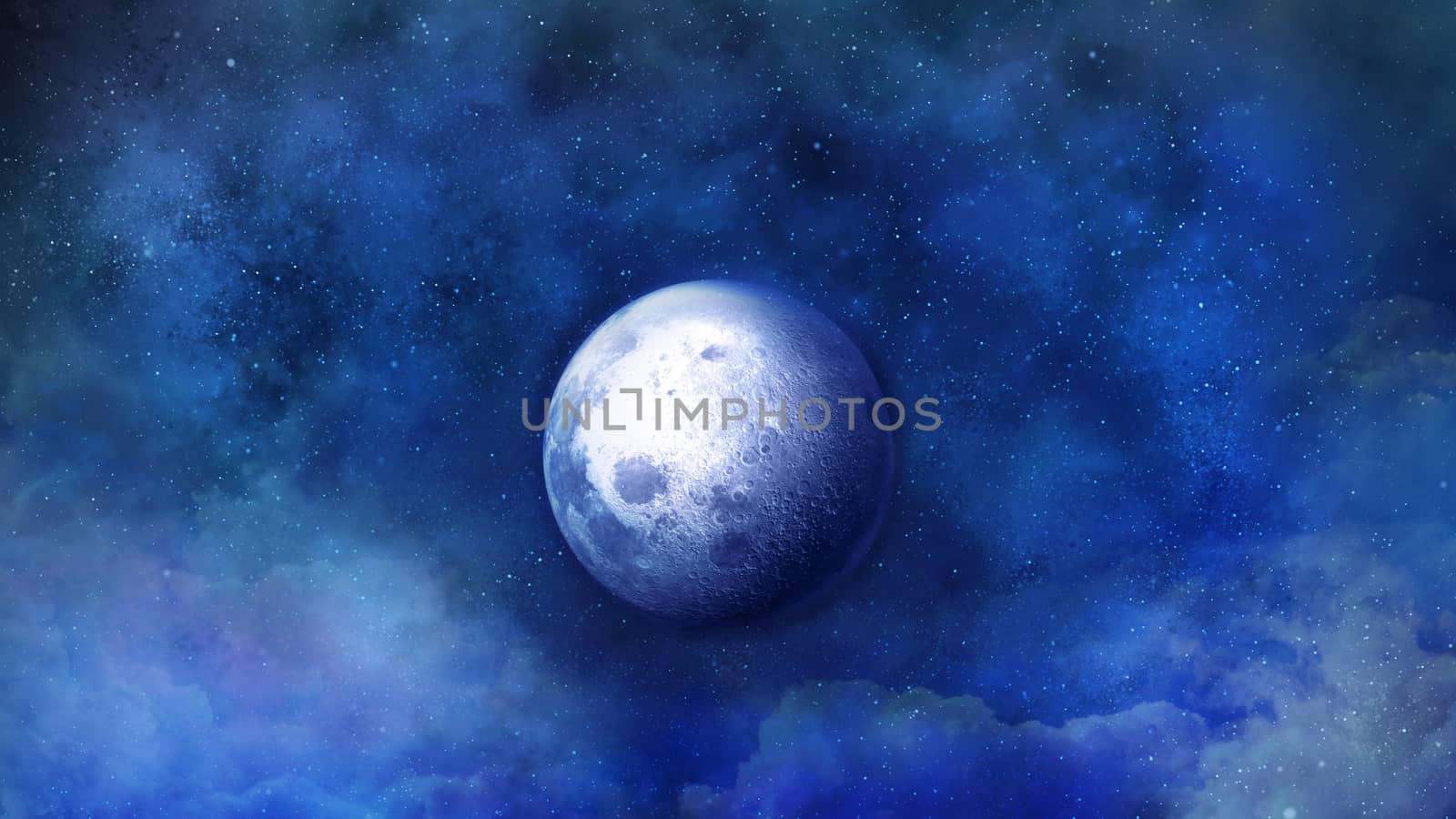 Romantic moon over clouds in starry night. by ConceptCafe