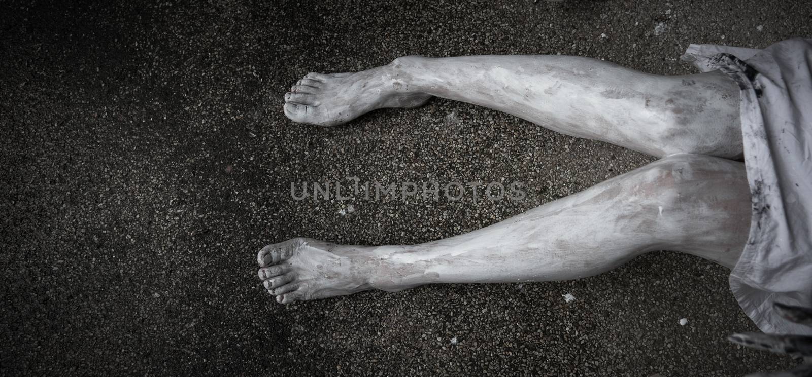 Legs of horror woman ghost creepy with copy space for background by Sorapop