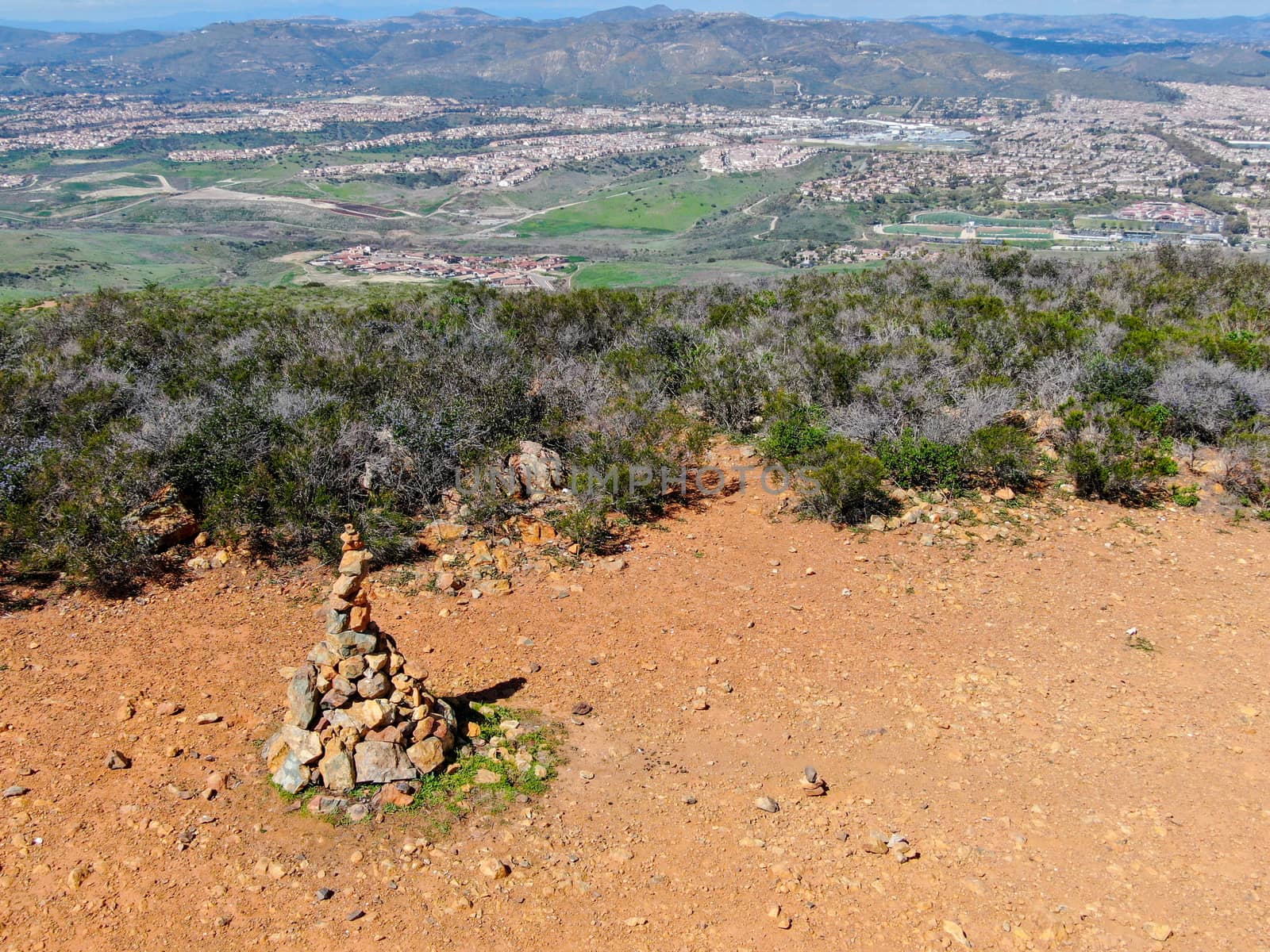 Balancing and concentration pile of rocks. Relaxation and meditation through simplicity harmony and rock balance lead to health and wellness. pile of rocks made on the top of the mountain. California