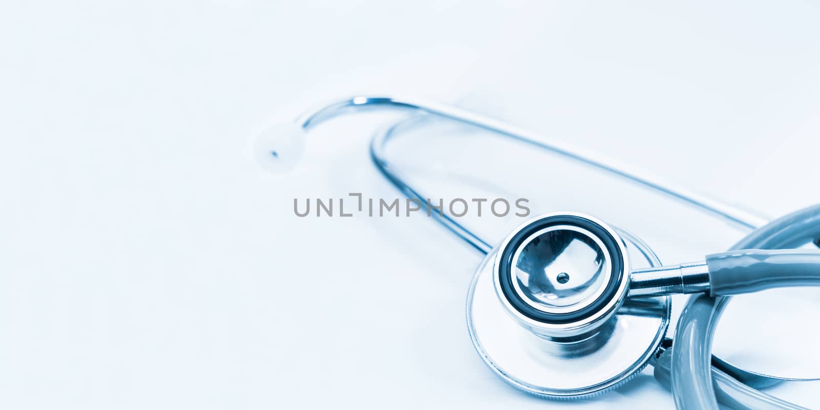 Medical stethoscope for doctor checkup on health medical laboratory table as medical concept