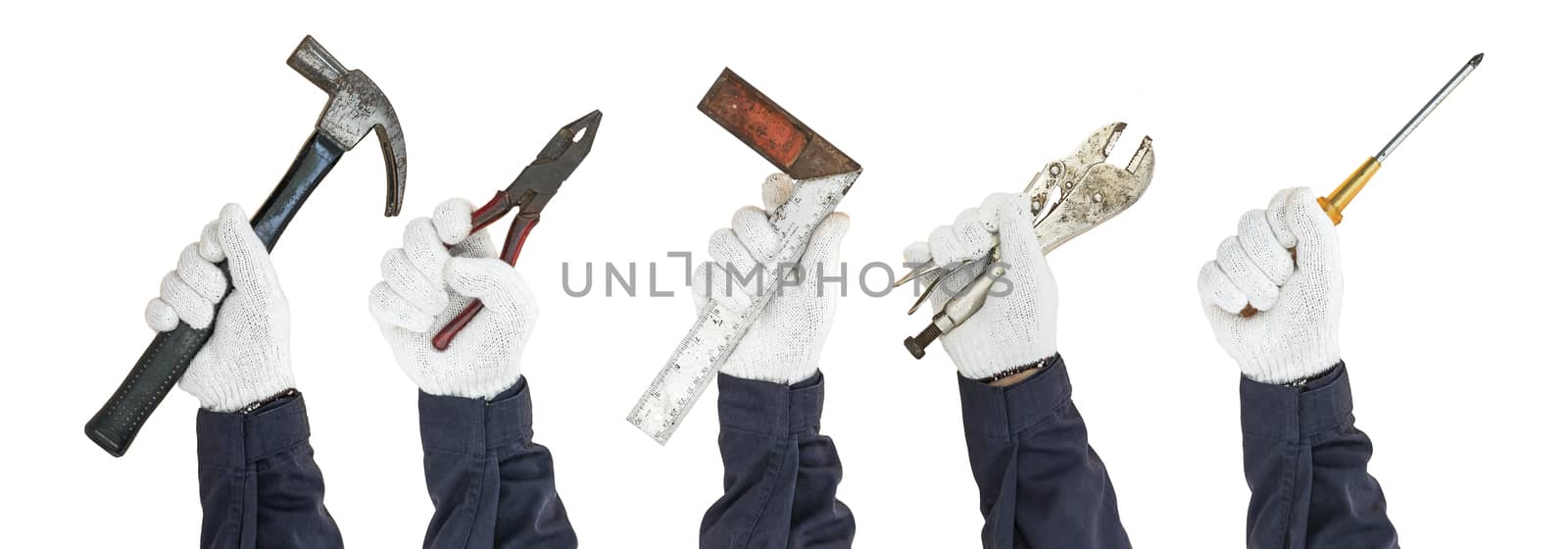 Set of working hand in glove holding tools by stoonn
