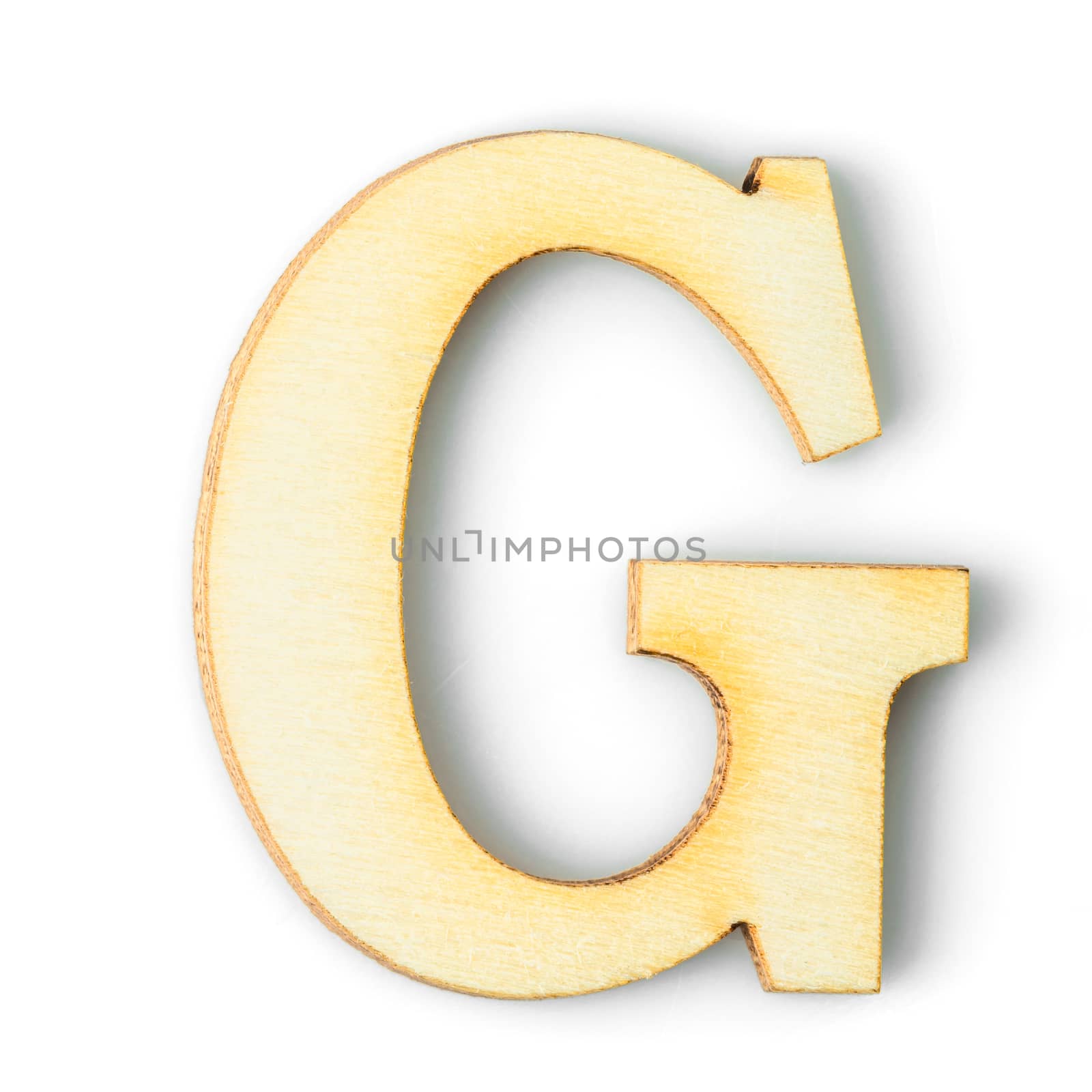 Wooden Alphabet study english letter with drop shadow on white background,G