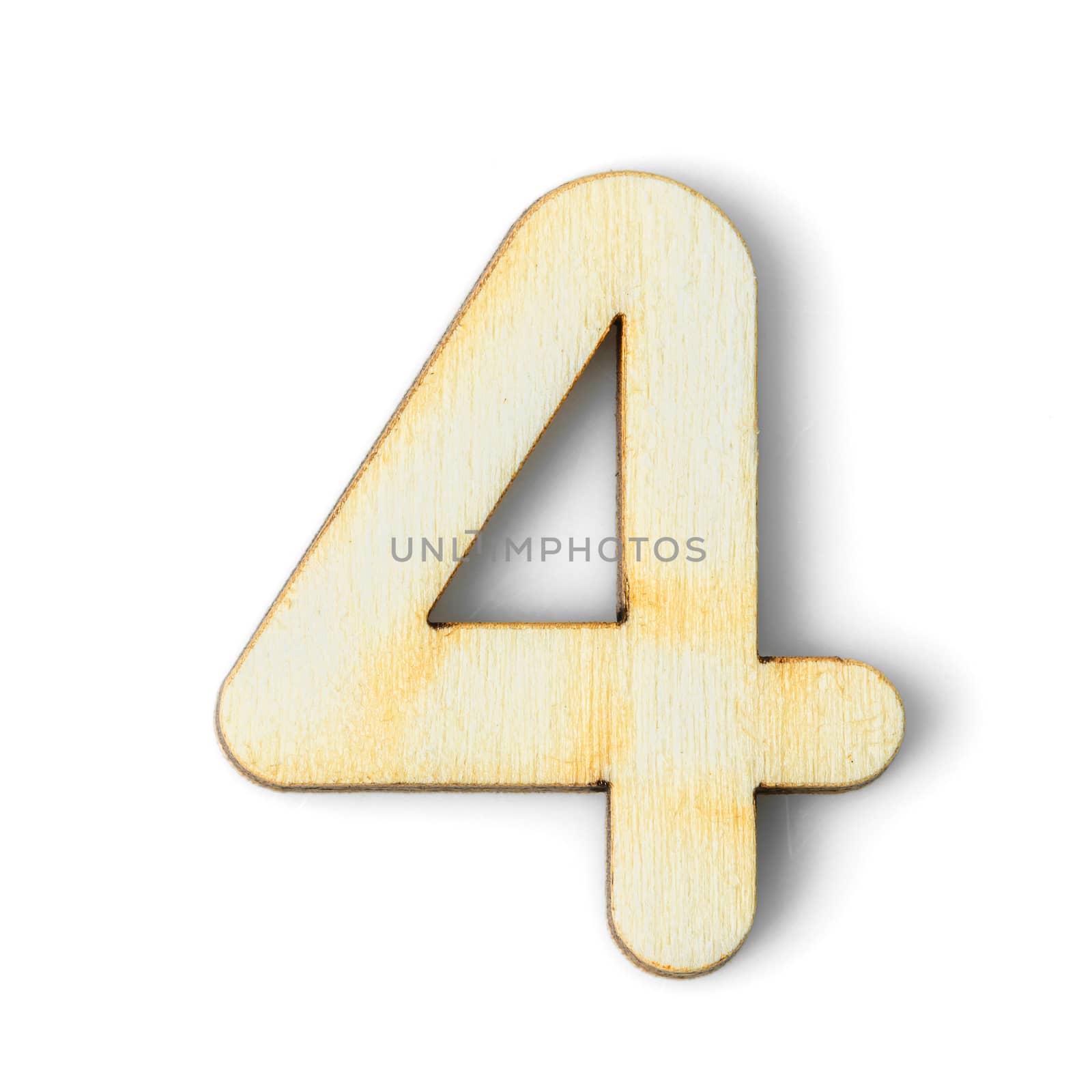 Wooden numeric 4 with  shadow on white  by stoonn