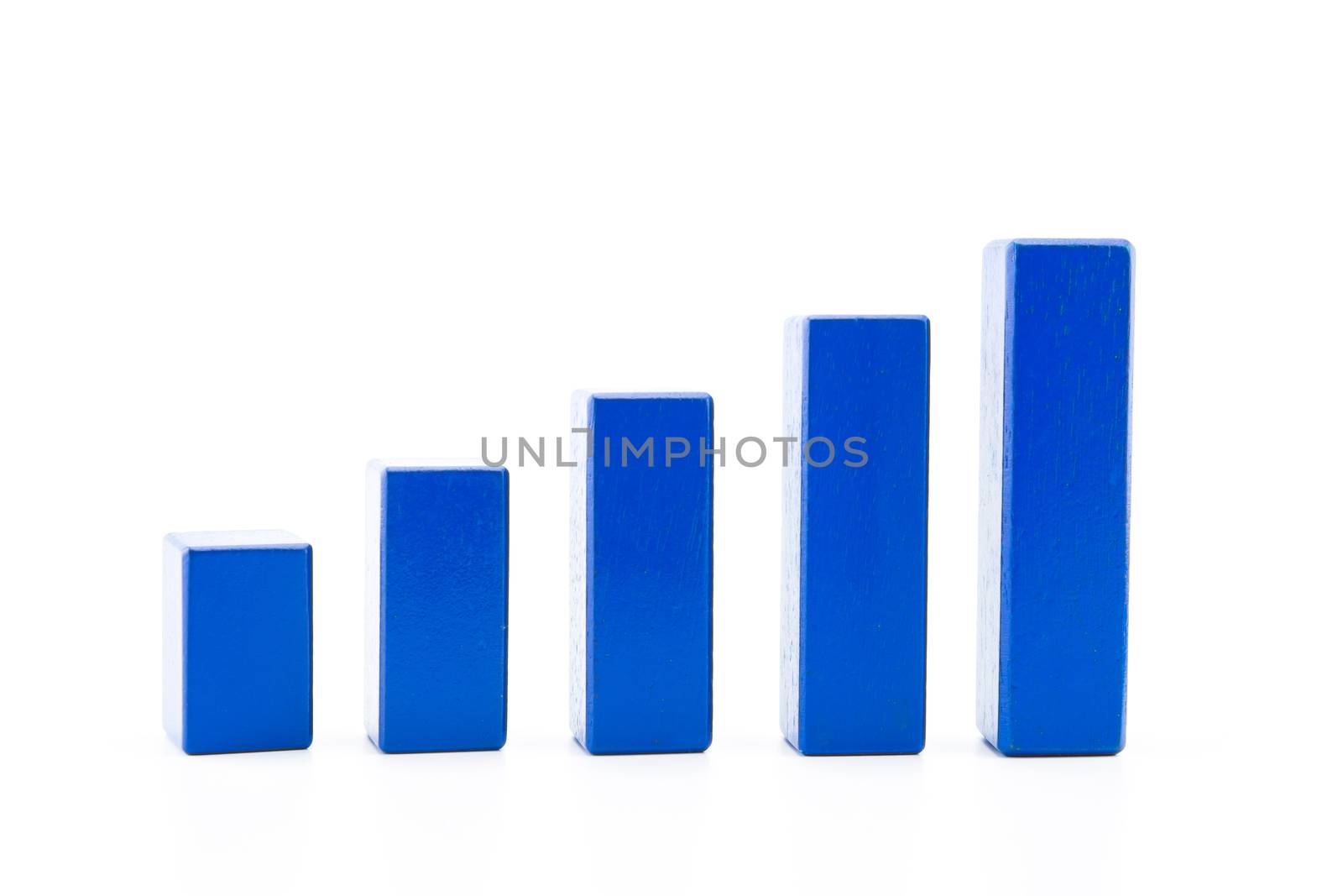 building a growing financial graph using wood toy isolated on white background, finance successful business concept.