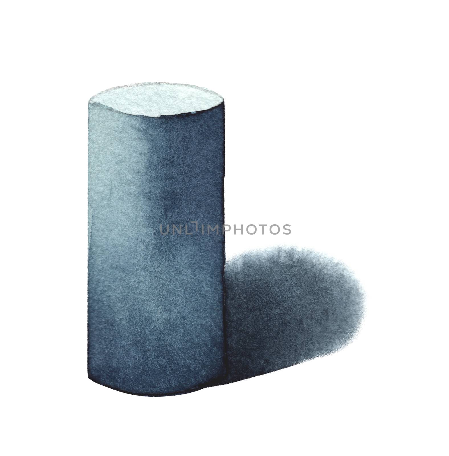 Cylindrical, basic geometric shapes with dramatic light and shadow in watercolor style. Solids isolated on a white background. Clipping path. by Ungamrung