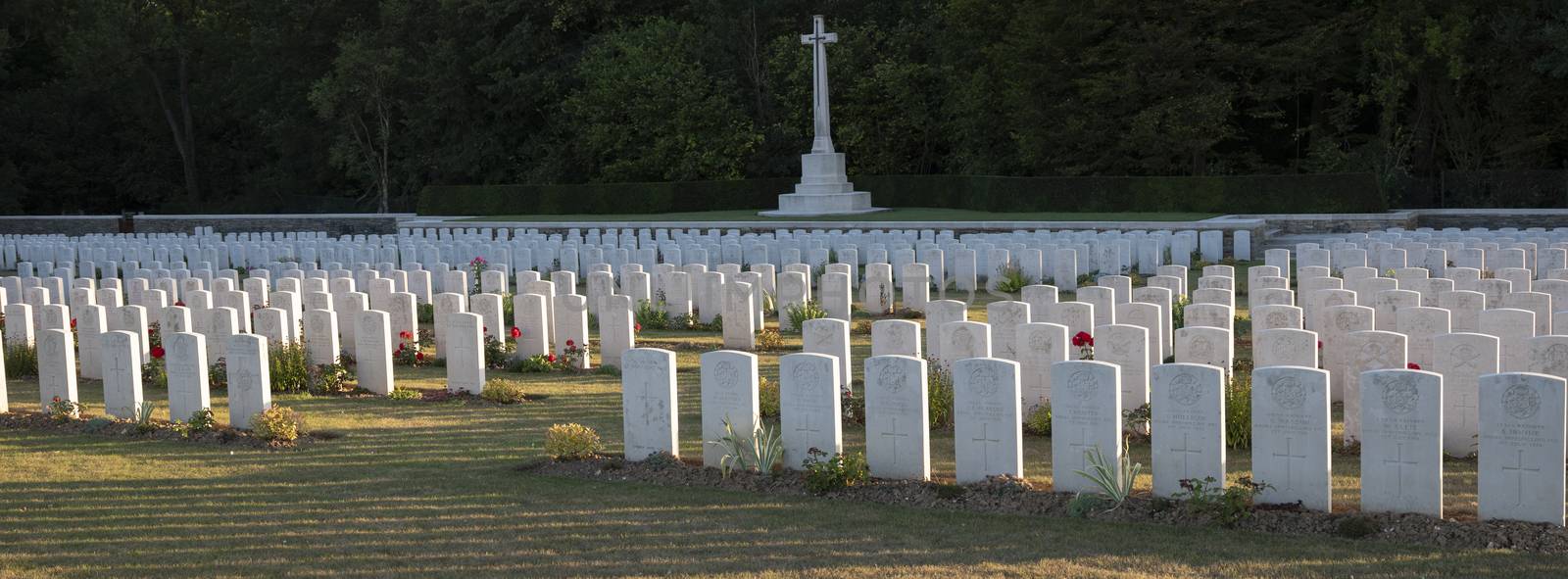 Thiepvval. France, 21 july 2020: rows of grave stones on Connaught Cemetery near Albert in France