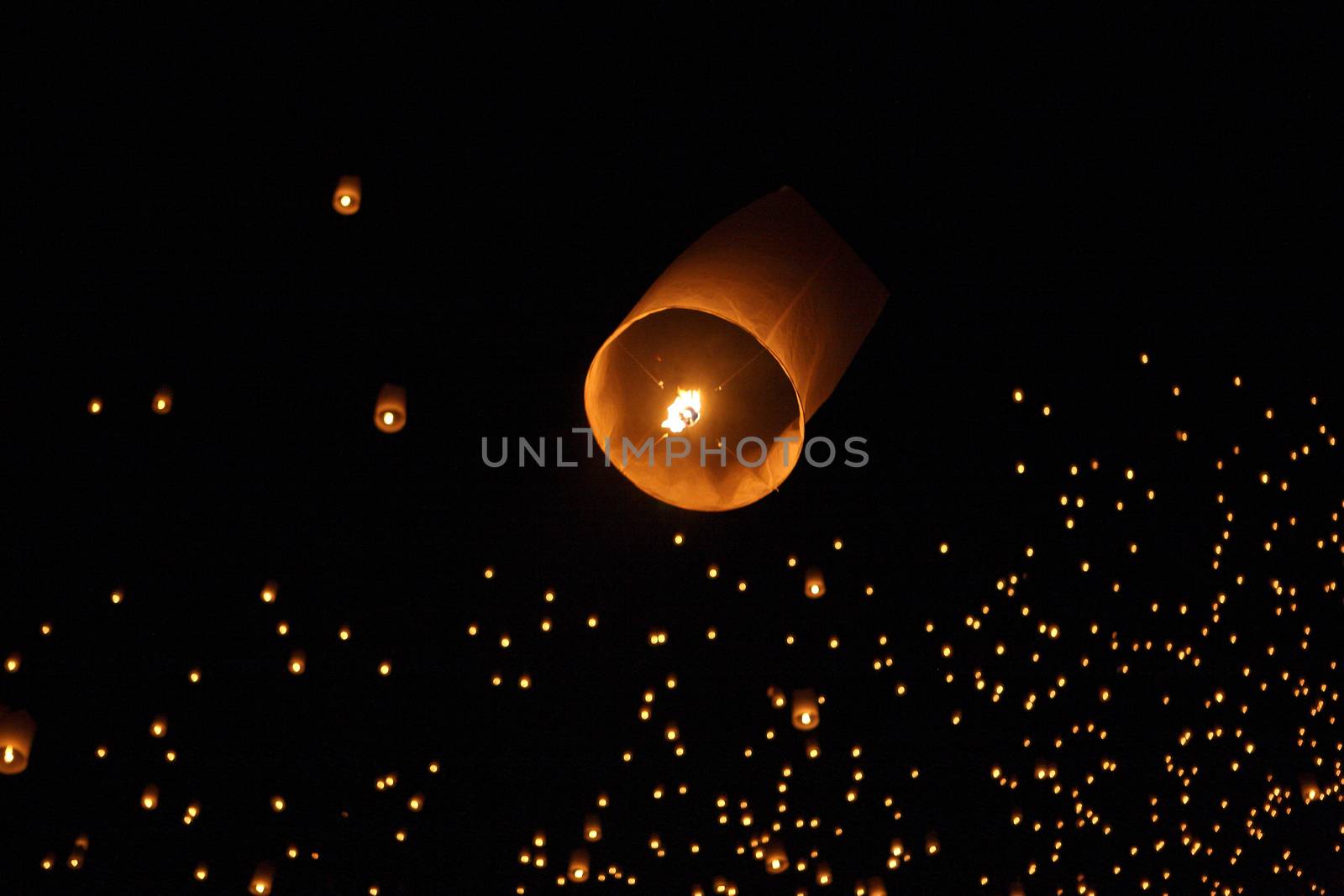 Thai traditional Newyear balloon lantern at night 