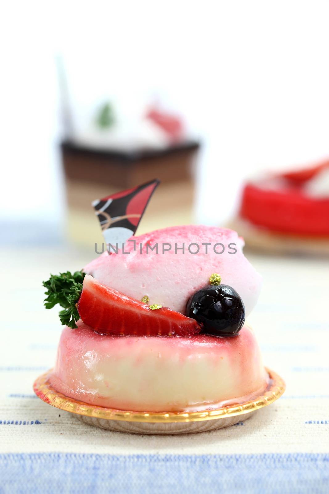 Strawberry Panna Cotta pudding isolated in white background