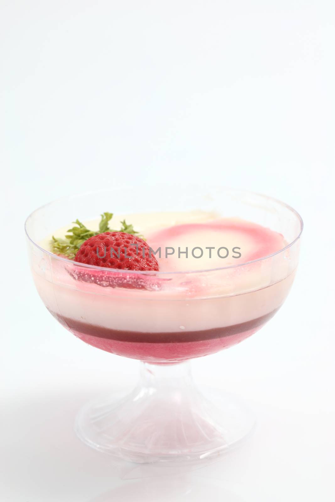 Strawberry pudding cake isolated in white background